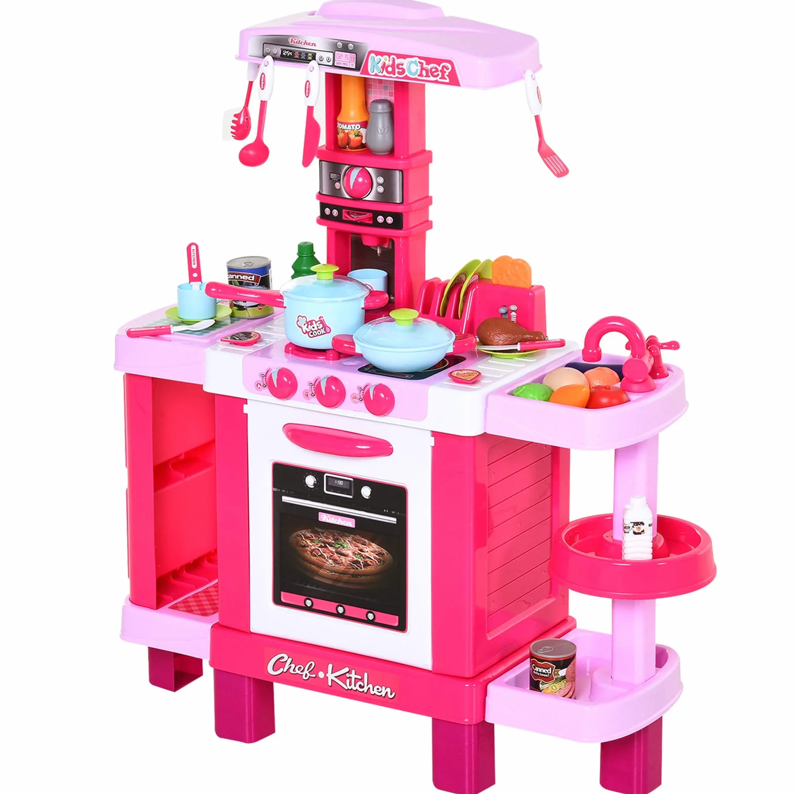HOMCOM Cocina de Juguete para Niños 38 Accesorios Luz Sonido 78x29x87 cm Rosa