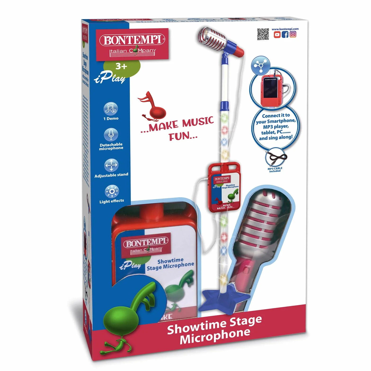 Bontempi MP3Stage Mic Micrófono de Escenario con Conexión MP3, Estrella Azul, 210x210x1200 mm