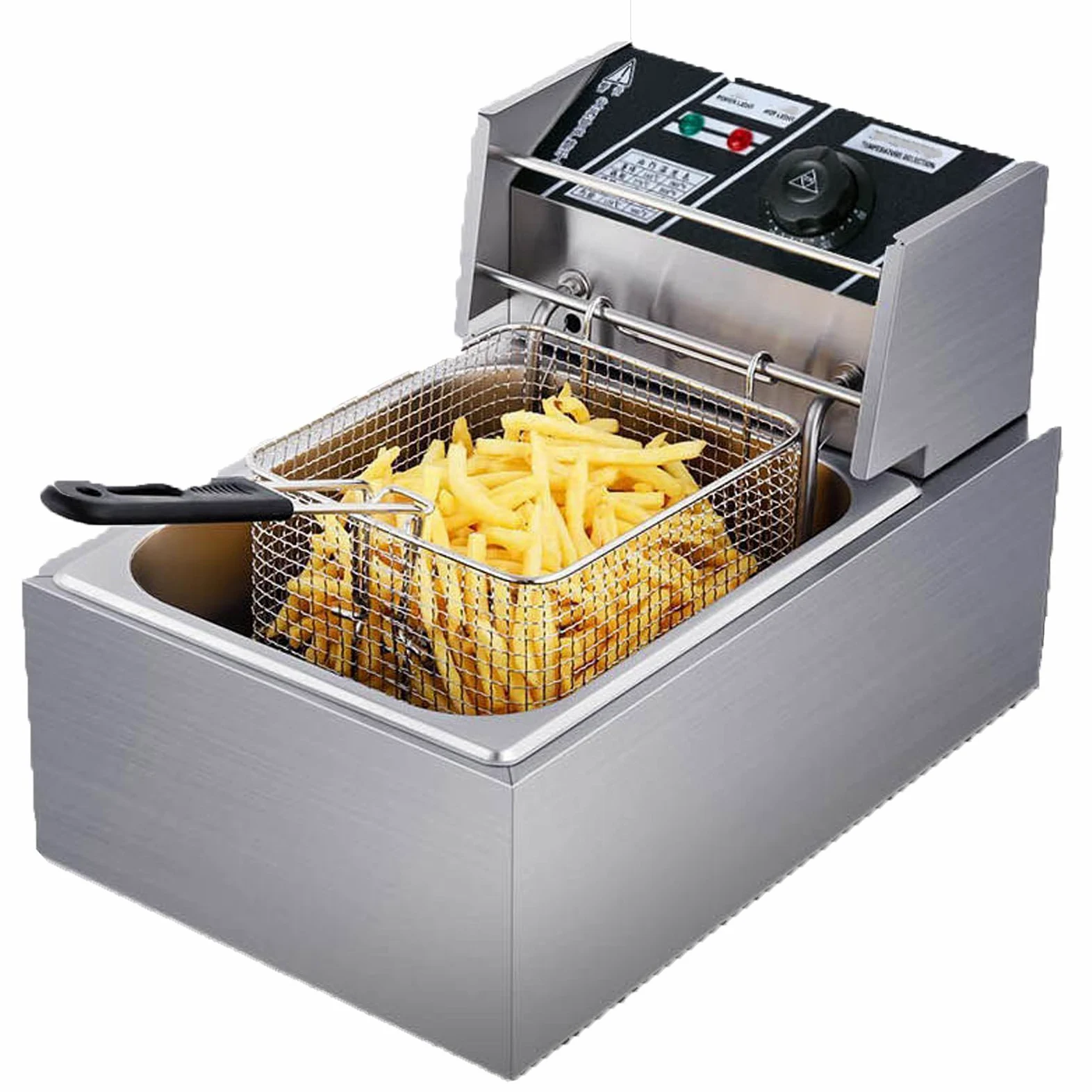 Freidora eléctrica de 10 litros, freidora de 2500 W con cesta para freír, freidora de encimera de acero inoxidable, temperatura ajustable, utilizada en restaurantes, restaurantes de comida rápida