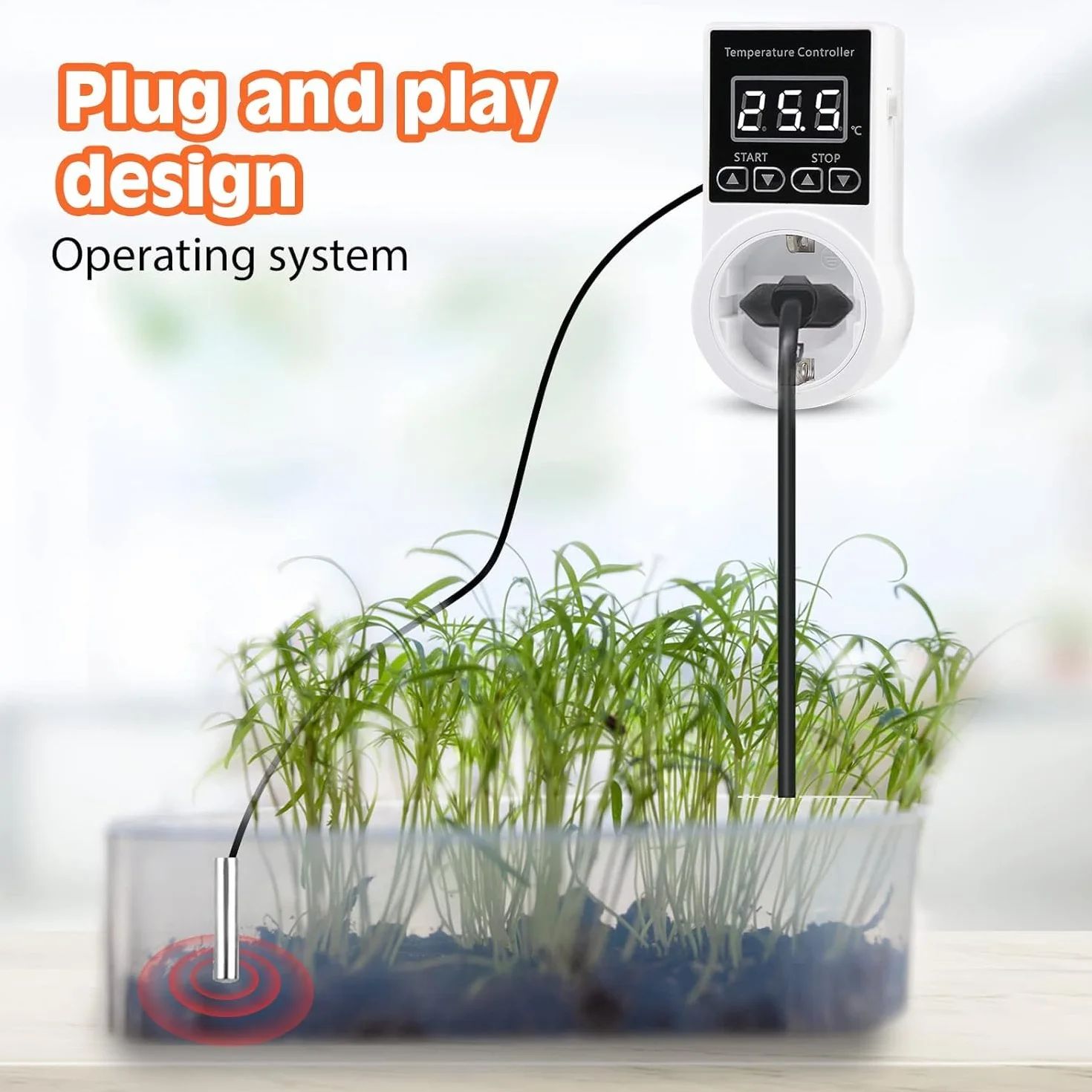 Enchufe termostático con sonda, regulador de temperatura digital LCD para frigorífico, invernadero, acuario