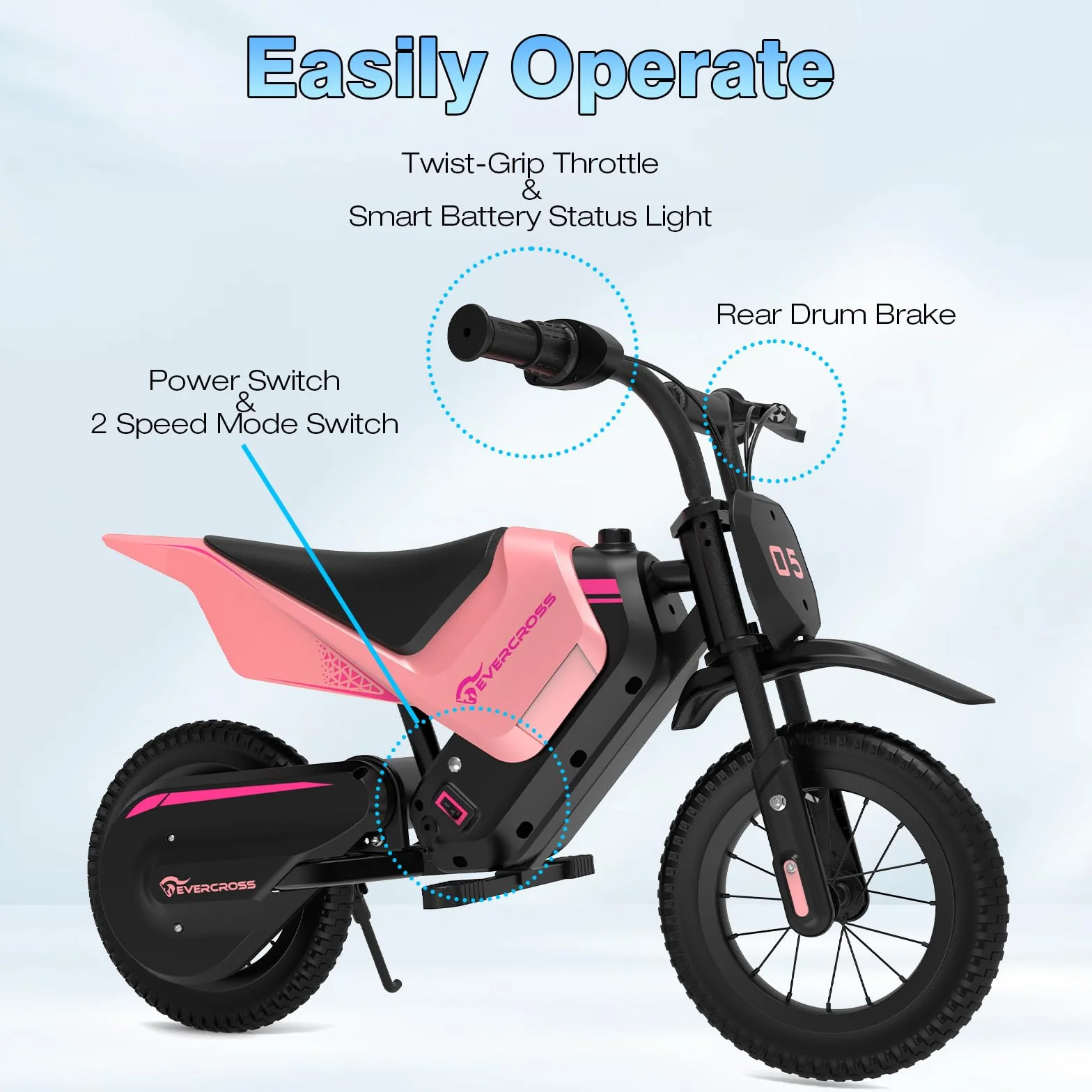 EVERCROSS EV05M Moto Eléctrica Niños 150W 12 Pulgadas 8/16 km/h 15 km Alcance