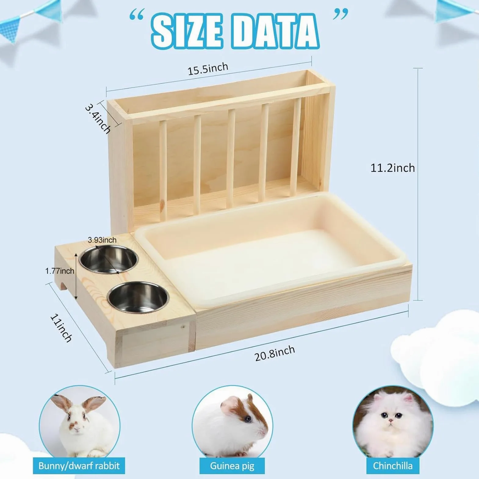 Comedero de Madera para Conejos, Comedero/baño para Chinchillas Y Jerbos.