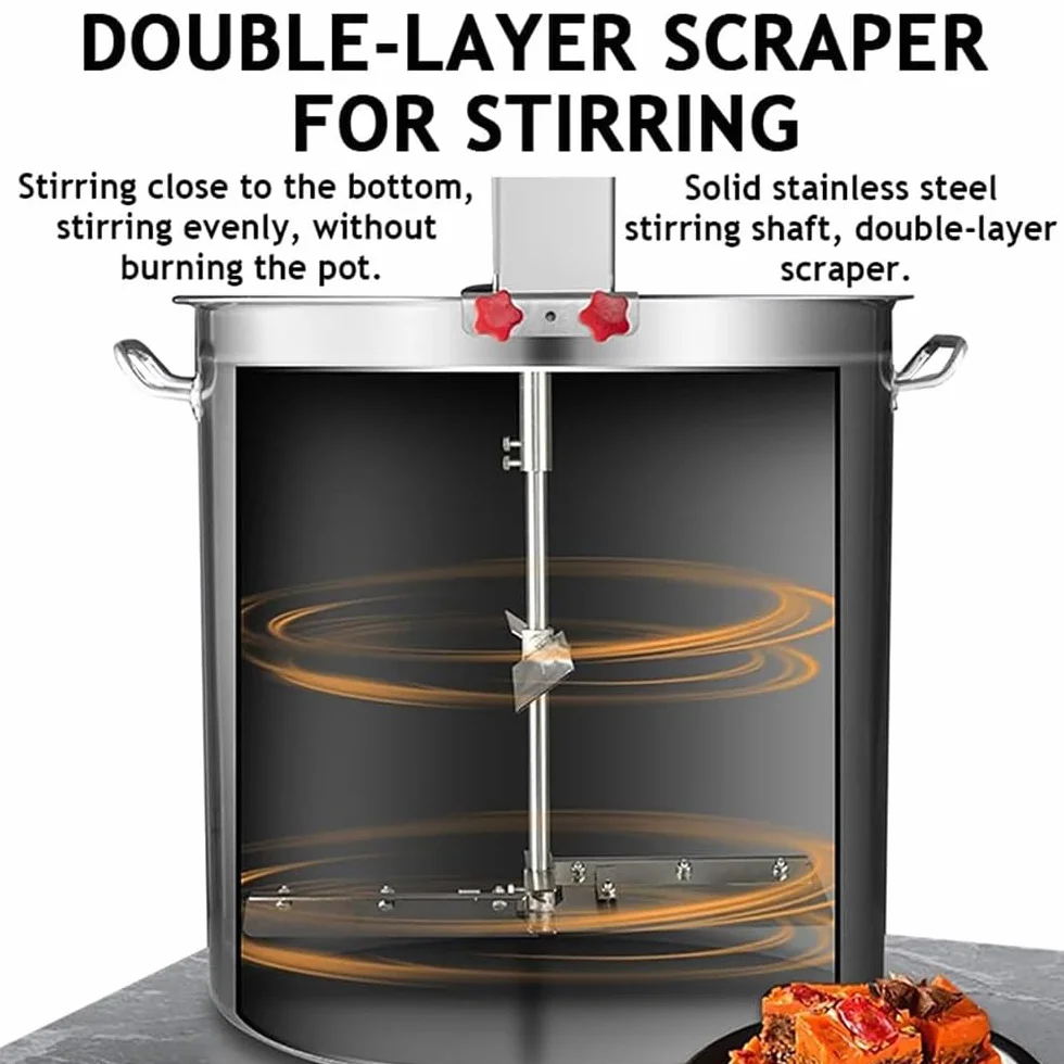Olla Caliente Mezcladora Automática, Acero Inoxidable, Raspador de 4 Cuchillas, Velocidad Regulable, Máquina para Freír Salsas y Condimentos para Restaurantes, Hoteles y Fábricas 60L