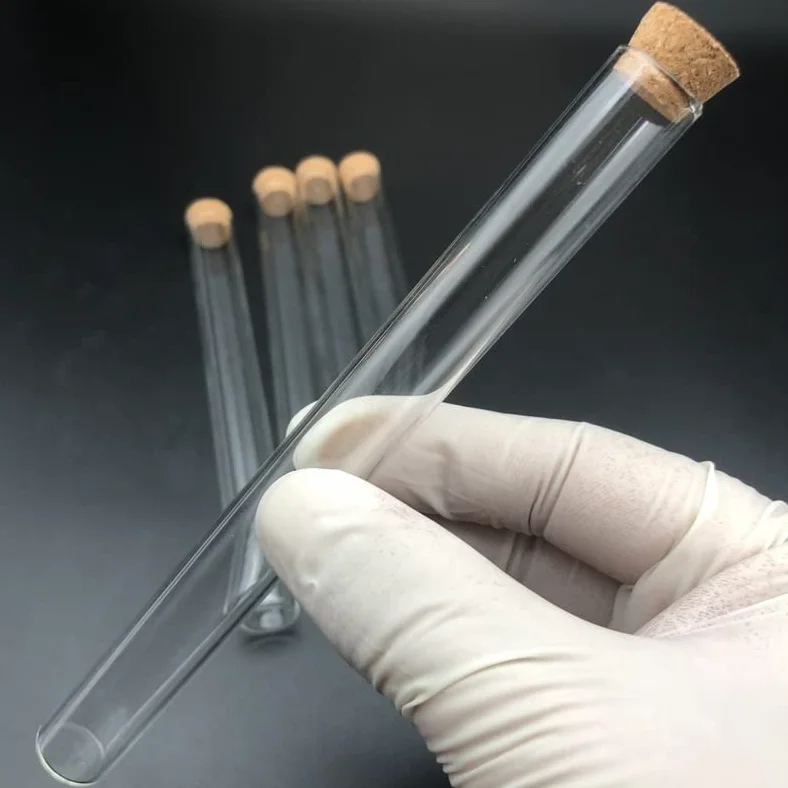 Tubos de ensayo de vidrio de laboratorio de 20 piezas con tapones de corcho, recipientes de laboratorio transparentes de fondo Flat de 15x150mm