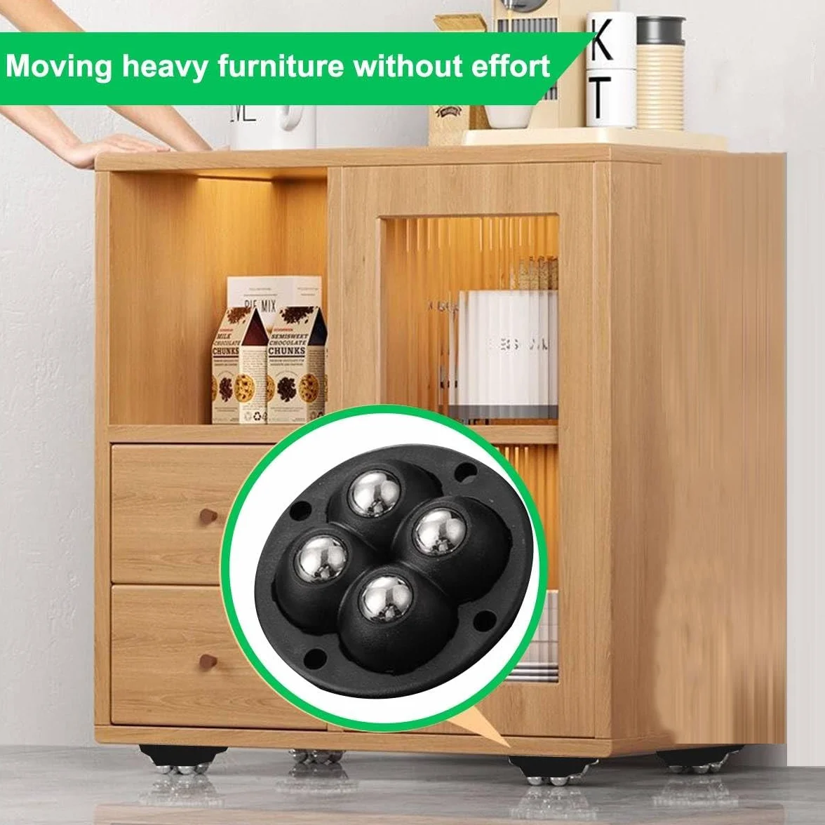 Uni-Fine 8 Piezas Ruedas Adhesivas Giratorias 360° con 4 Bolas de Acero para Muebles Pequeños