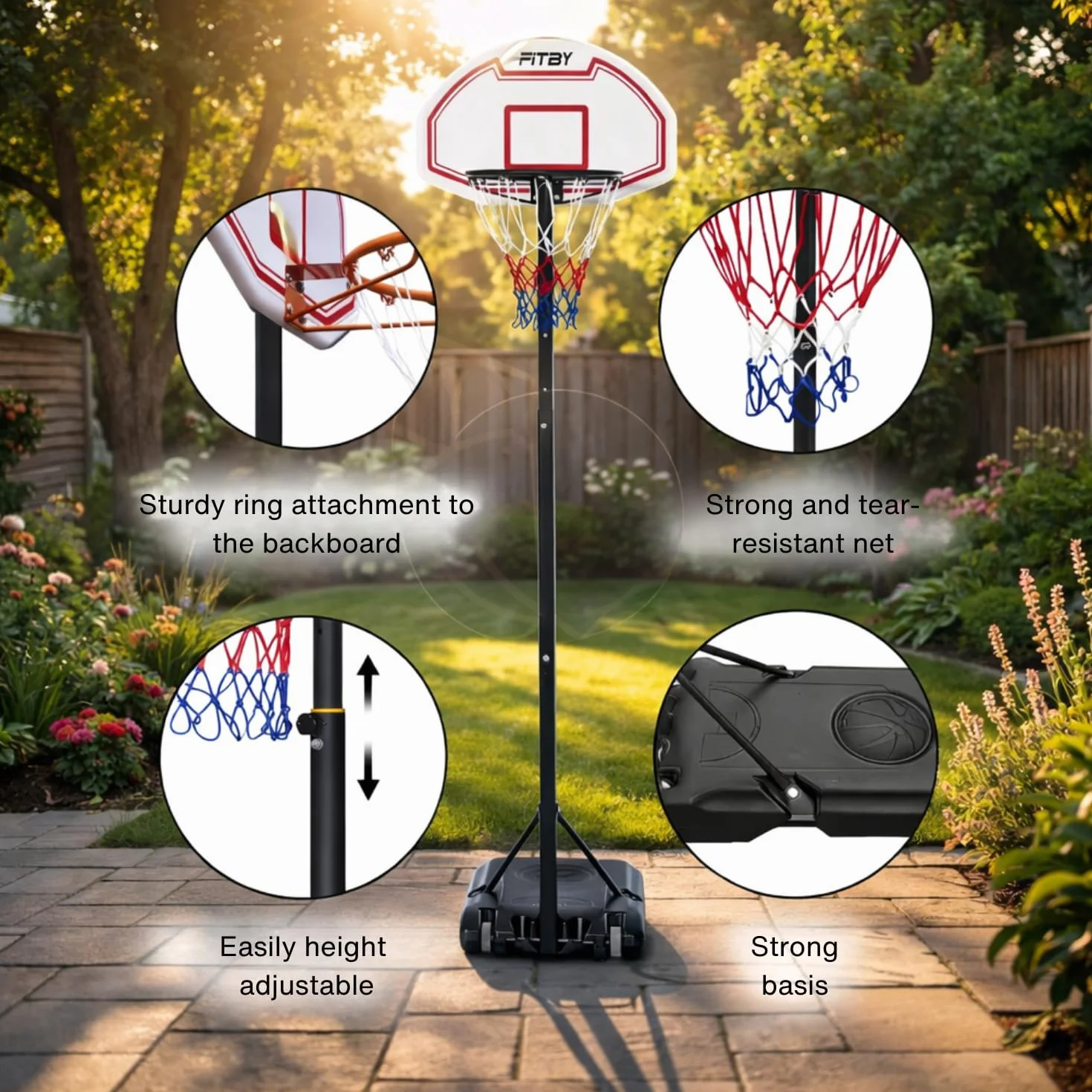 Canasta de Baloncesto Exterior Altura Ajustable Portátil con Ruedas para Niños y Adultos