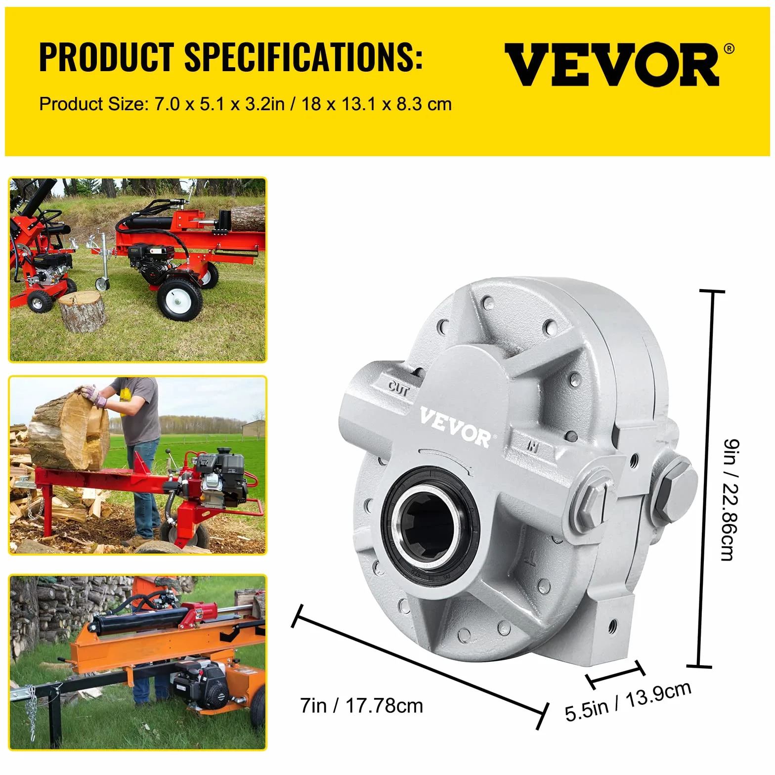 VEVOR Bomba hidráulica 16,6 GPM Motor hidráulico 540 RPM Divisor de troncos 2500 PSI Divisor hidráulico SAE 12 puertos de salida Bomba hidráulica para partidor de troncos para portón trasero de camión
