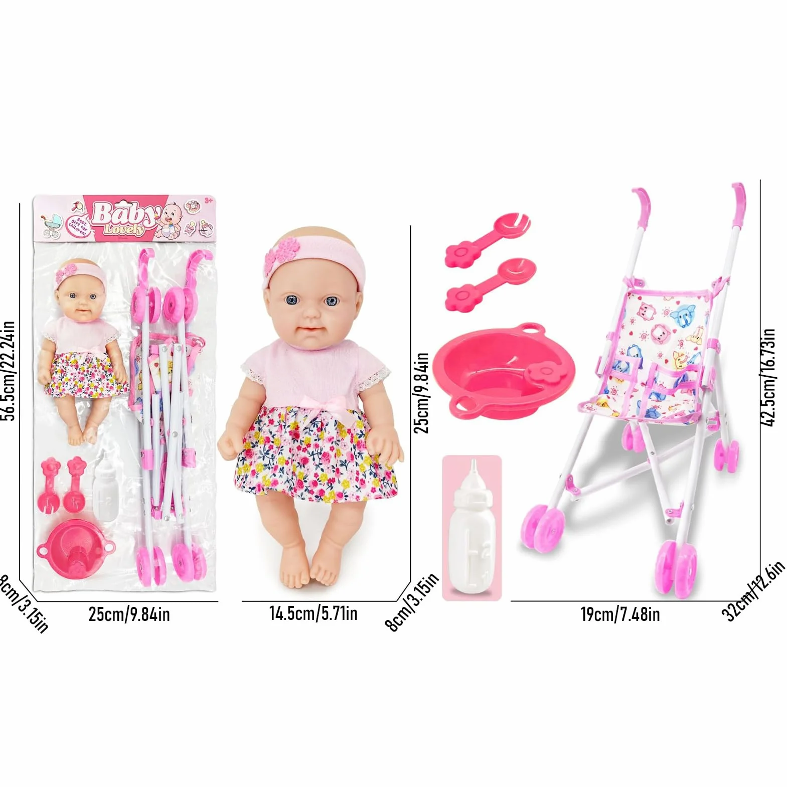 Conjunto De Cochecito De Muñeca Para Niños, Accesorios De Juego De Simulación Realista, 10 Pulgadas