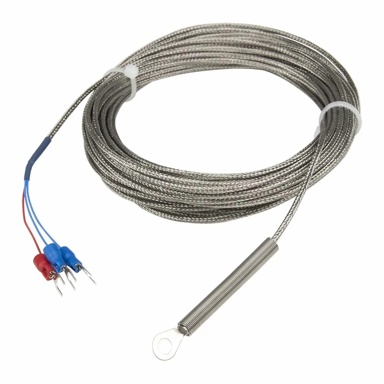 Sensor de temperatura RTD con cabezal de anillo y orificio de 6 mm y cable metálico de 10 m, tipo PT100(5mm hole)