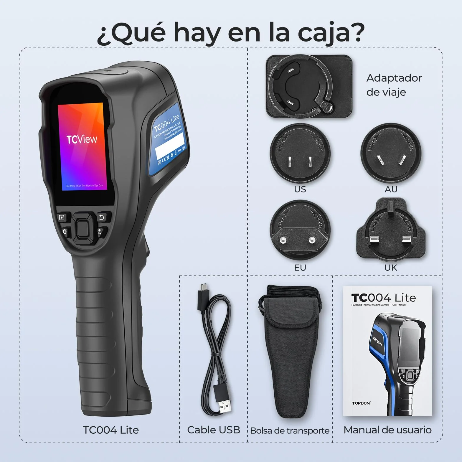 TOPDON TC004 Lite Camara Termica, Cámara Termográfica portátil con resolución IR de 240x180, Duración de Batería de 15 Horas y Zoom de Imagen 2X/4X, Rango de temperatura de –20 ℃ a +550 ℃
