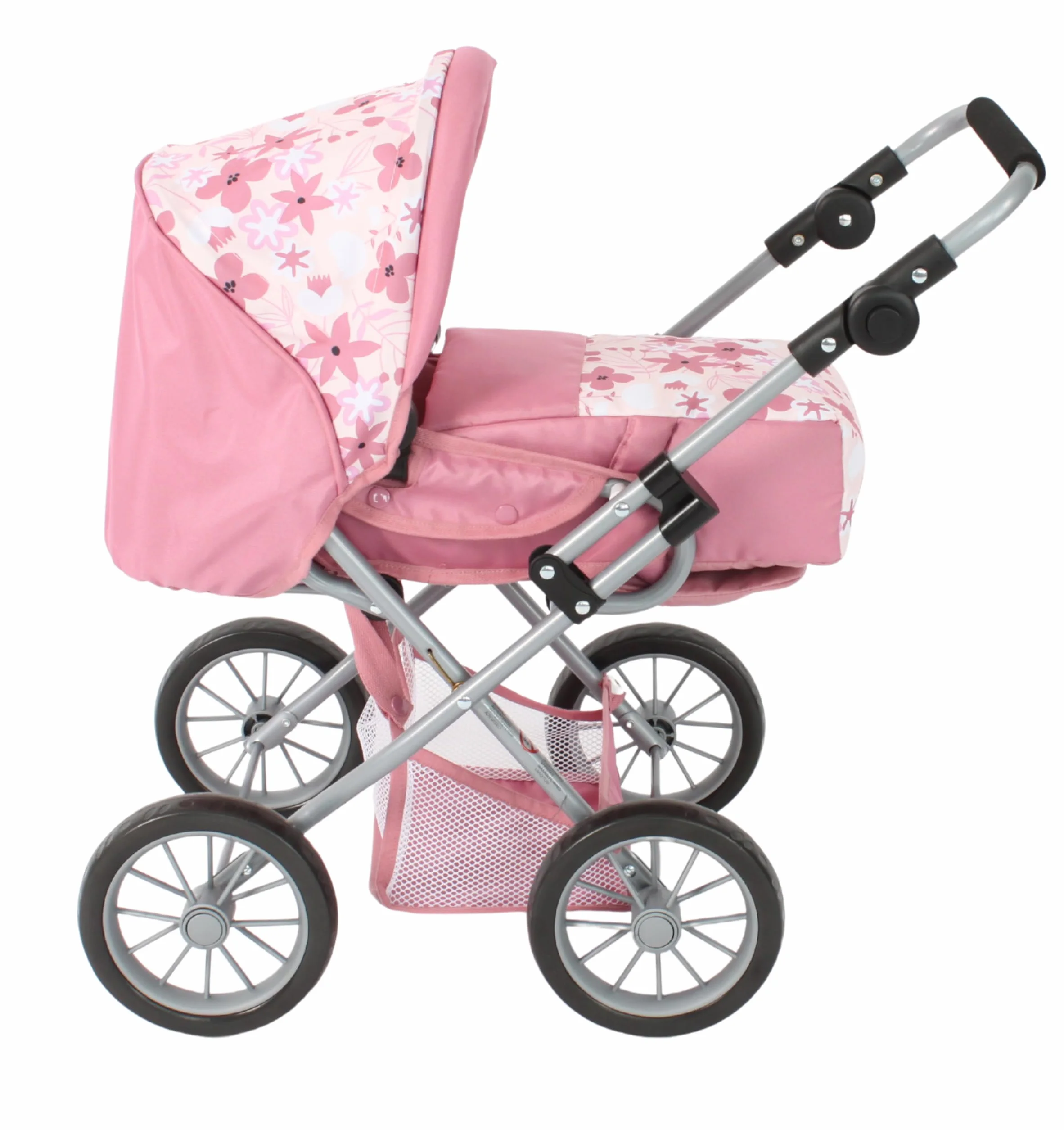 Bayer Chic 2000 Cochecito 3 en 1 Combi para muñecas Leni Flores Rosa Plegable Mango Ajustable 43-67 cm