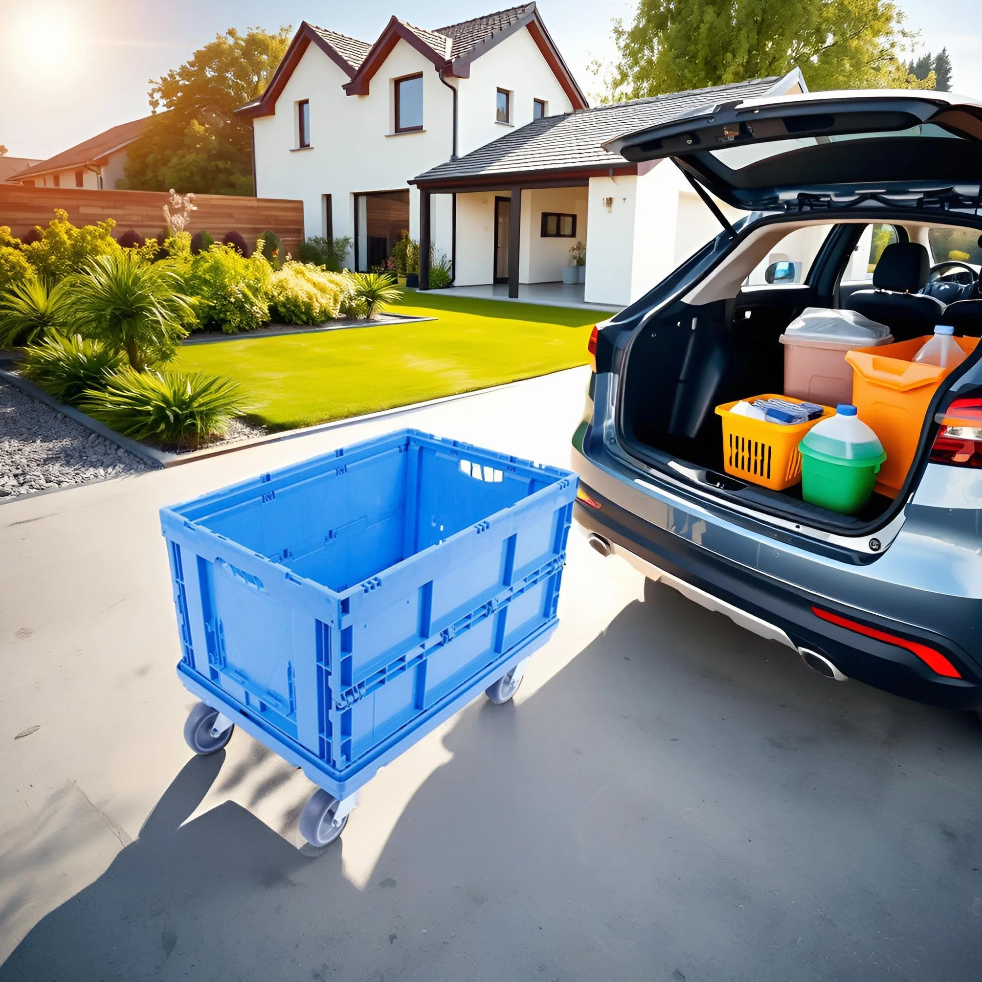Carro de transporte 60x40 cm plataforma con ruedas carga máxima 300 kg azul