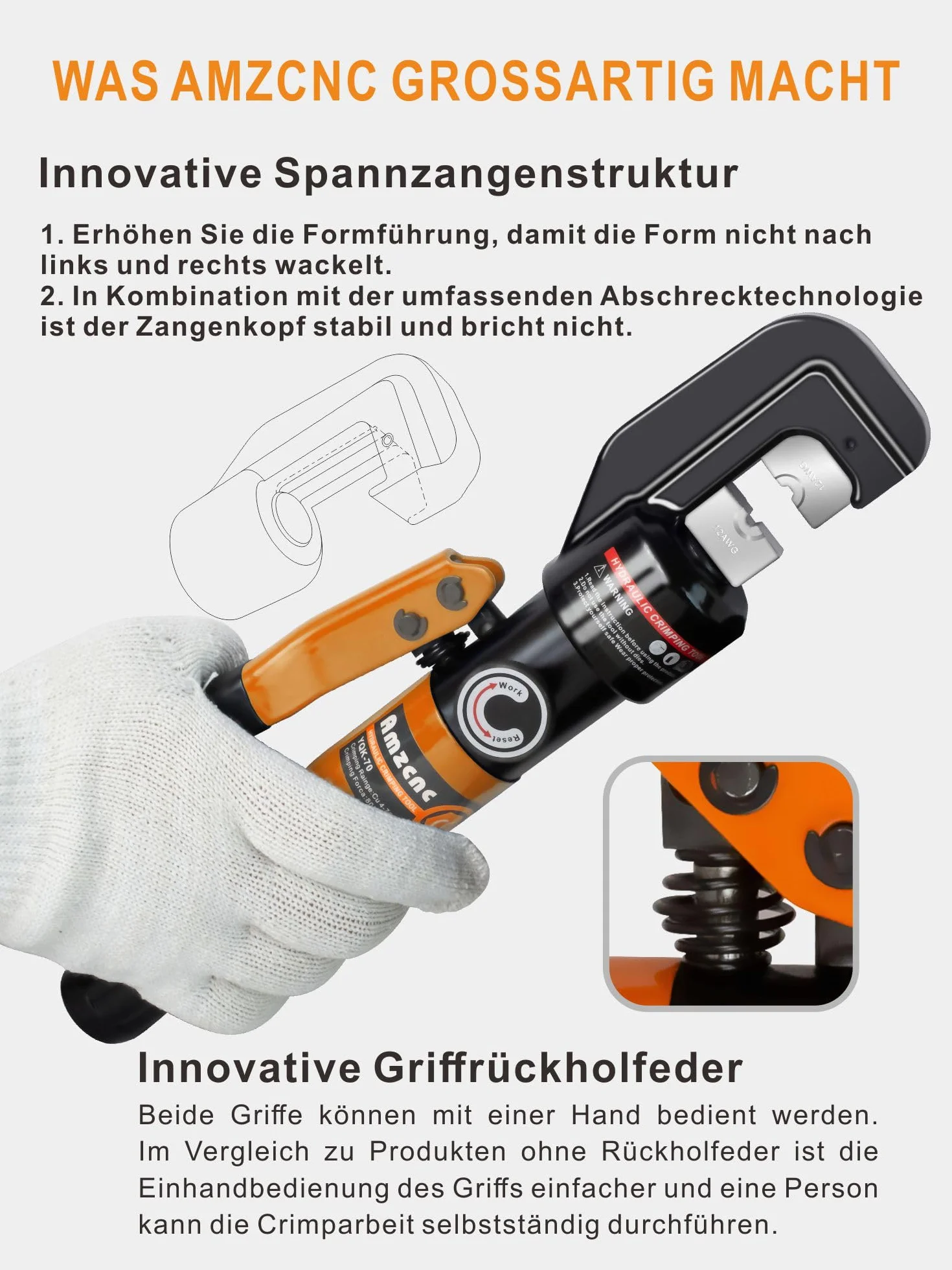 AMZCNC Pinza de engarce hidráulica 8 toneladas 4-70 mm² 9 pares matrices