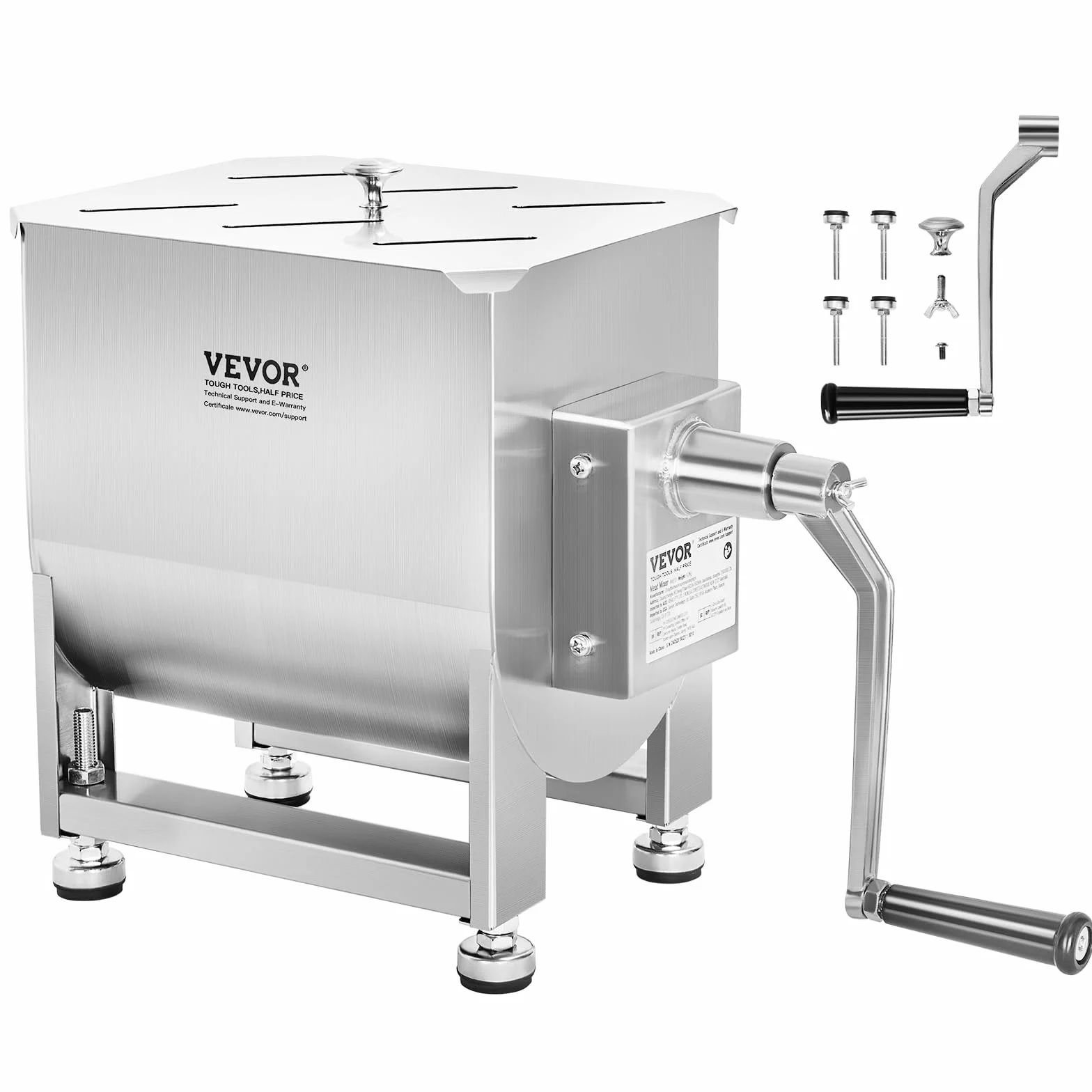 VEVOR Mezcladora de Carne Manual Tanque de 10 L, Equipo de Procesamiento de Carne, Capacidad Máxima de Mezcla de 6,8 kg, Mezcladora de Salchichas de Acero Inoxidable con Tapa, Caja de Engranajes