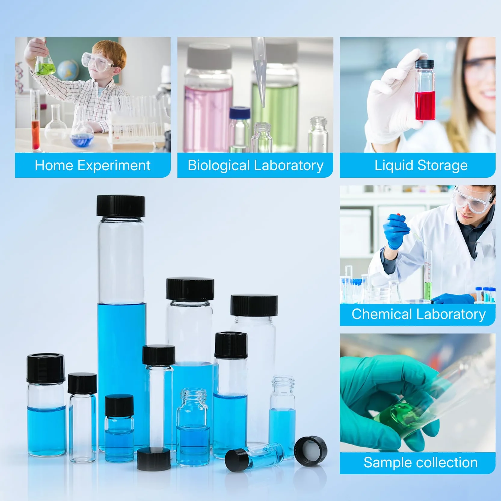 ALWSCI 12mL Botellas de Muestras de Vidrio con Tapón de Rosca PE Liner 19x65mm Viales de Laboratorio