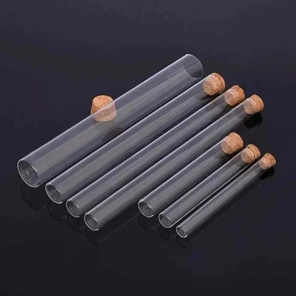 Equipos y suministros de laboratorio Lote de 10 tubos vidrio transparente laboratorio 12 a 30 mm diámetro con tapón corcho y fondo plano