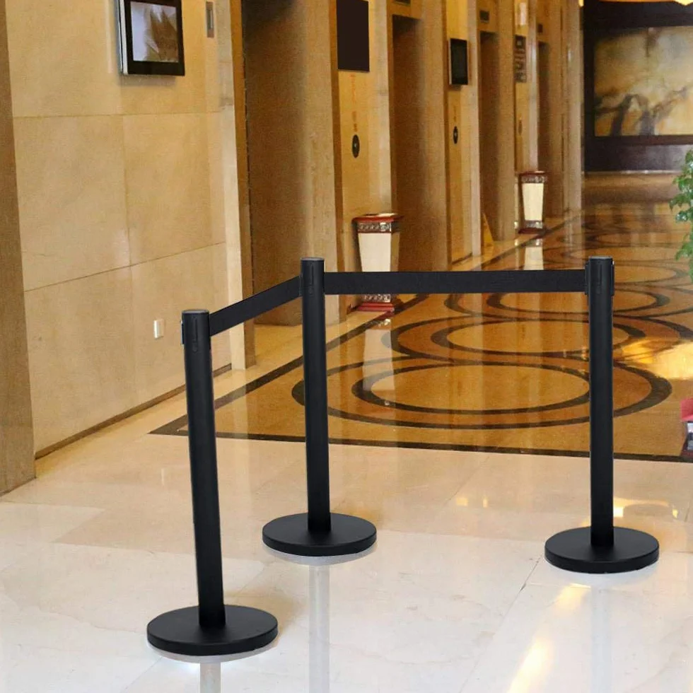 Yaheetech Poste Separador con Cinta Extensible Barrera de Seguridad Negro 200 cm