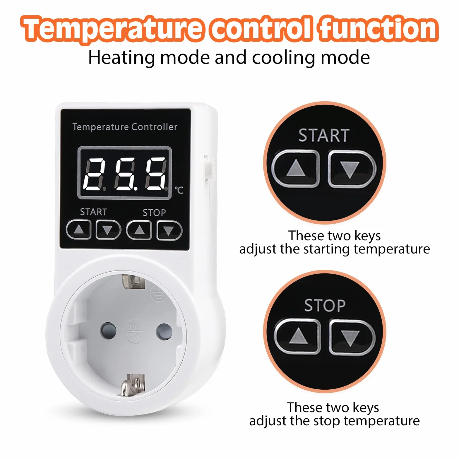 Digital Termostato Enchufe Controlador de Temperatura con Sonda LCD para Reptiles Incubadora Invernadero