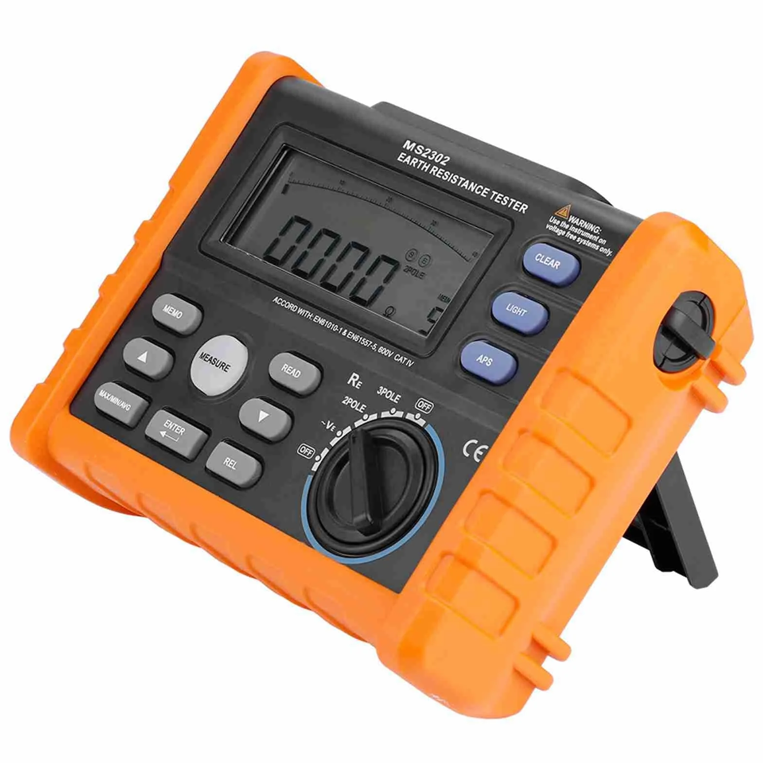 PEAKMETER MS2302 Probador digital de resistencia de tierra Medidor de resistencia Megger 0~4K ohm 100 Grupos Registro de datos
