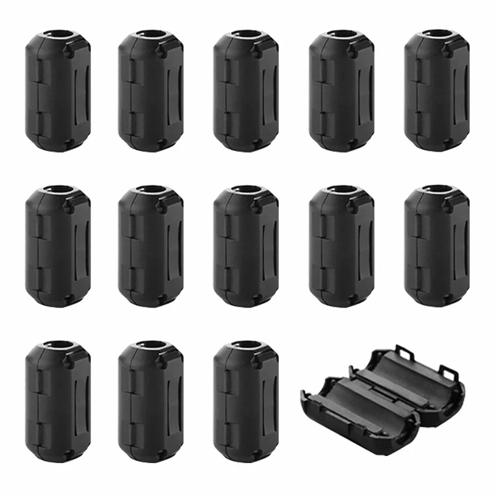 14Pcs Núcleo de Anillo de Ferrita Negro 9mm, Clip de Cable Supresor de Ruido RFI EMI, Filtro Antiinterferencias Alta Frecuencia