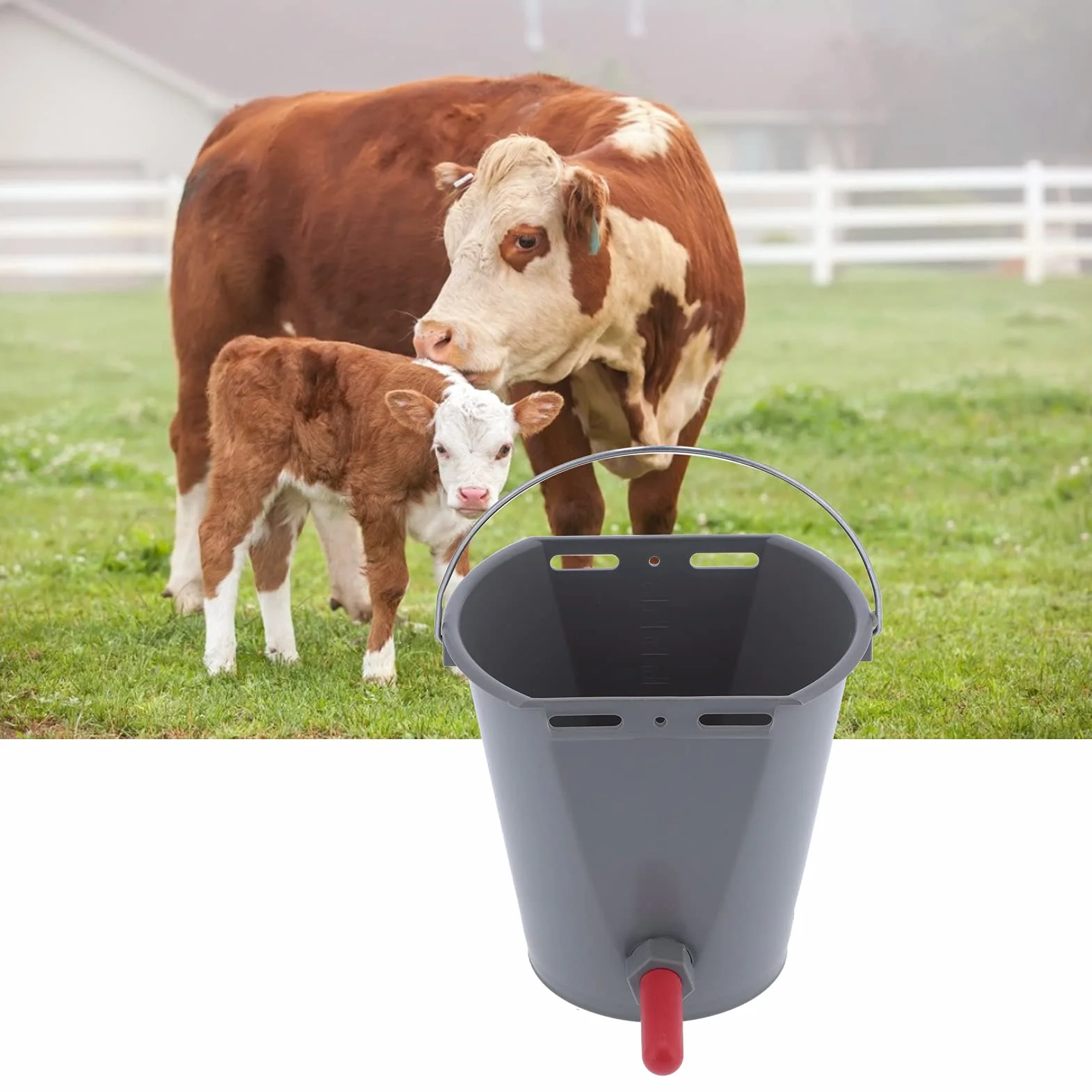 Tnfeeon Cubo de Alimentación de Leche de Plástico de 8L, Equipo de Alimentación de Leche de Cordero de Alta Capacidad de 3 Pezones para Uso en Ganado (para bovinos)