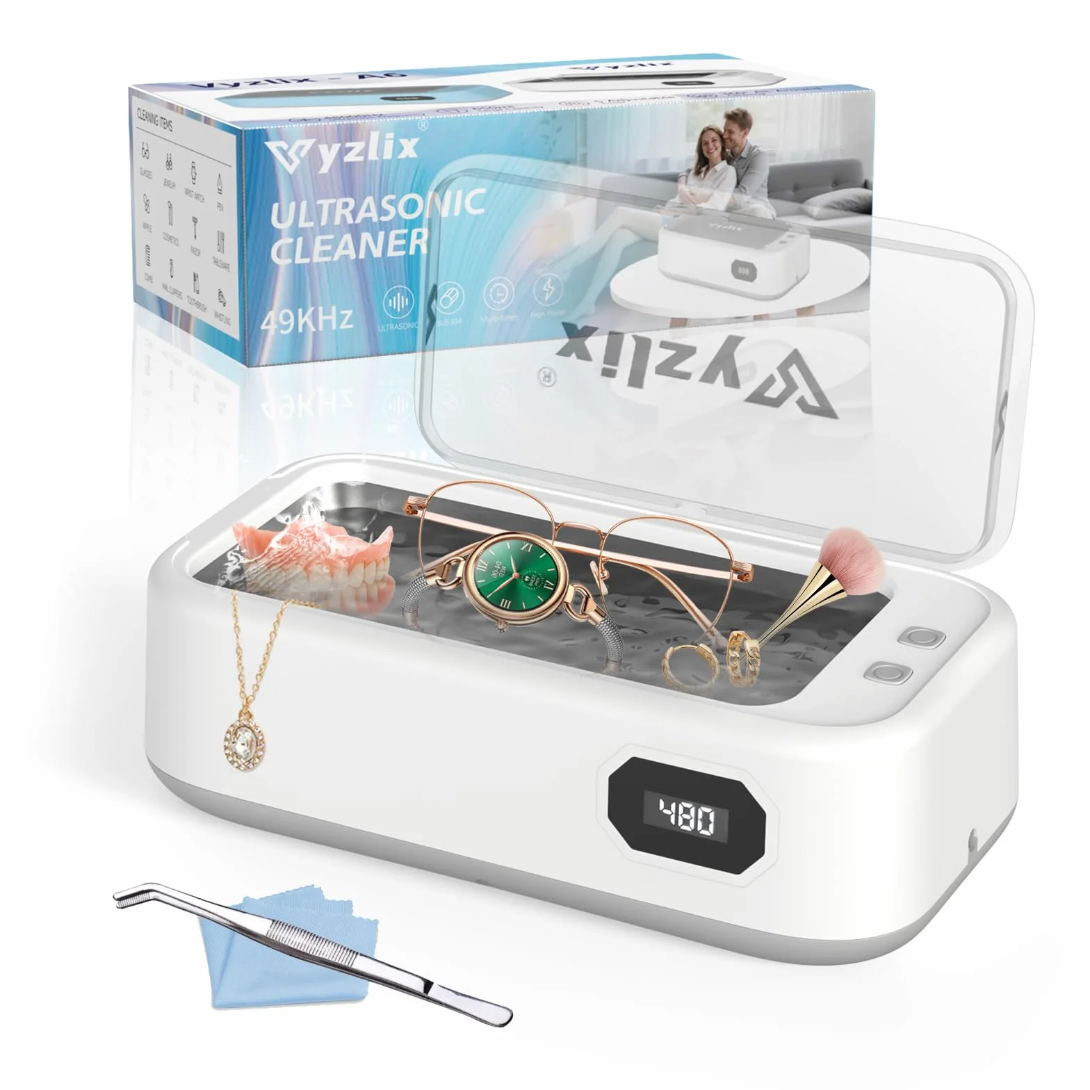 limpiador ultrasonidos 49kHz 640ml, ultrasonic cleaner digital 5 modos | portátil ultrasonidos limpieza para gafas, joyas, dentaduras