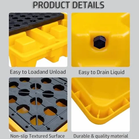 Bandeja modular de contención de derrames – Plataforma de sujeción de tambor de aceite, paletas antifugas para un almacenamiento seguro