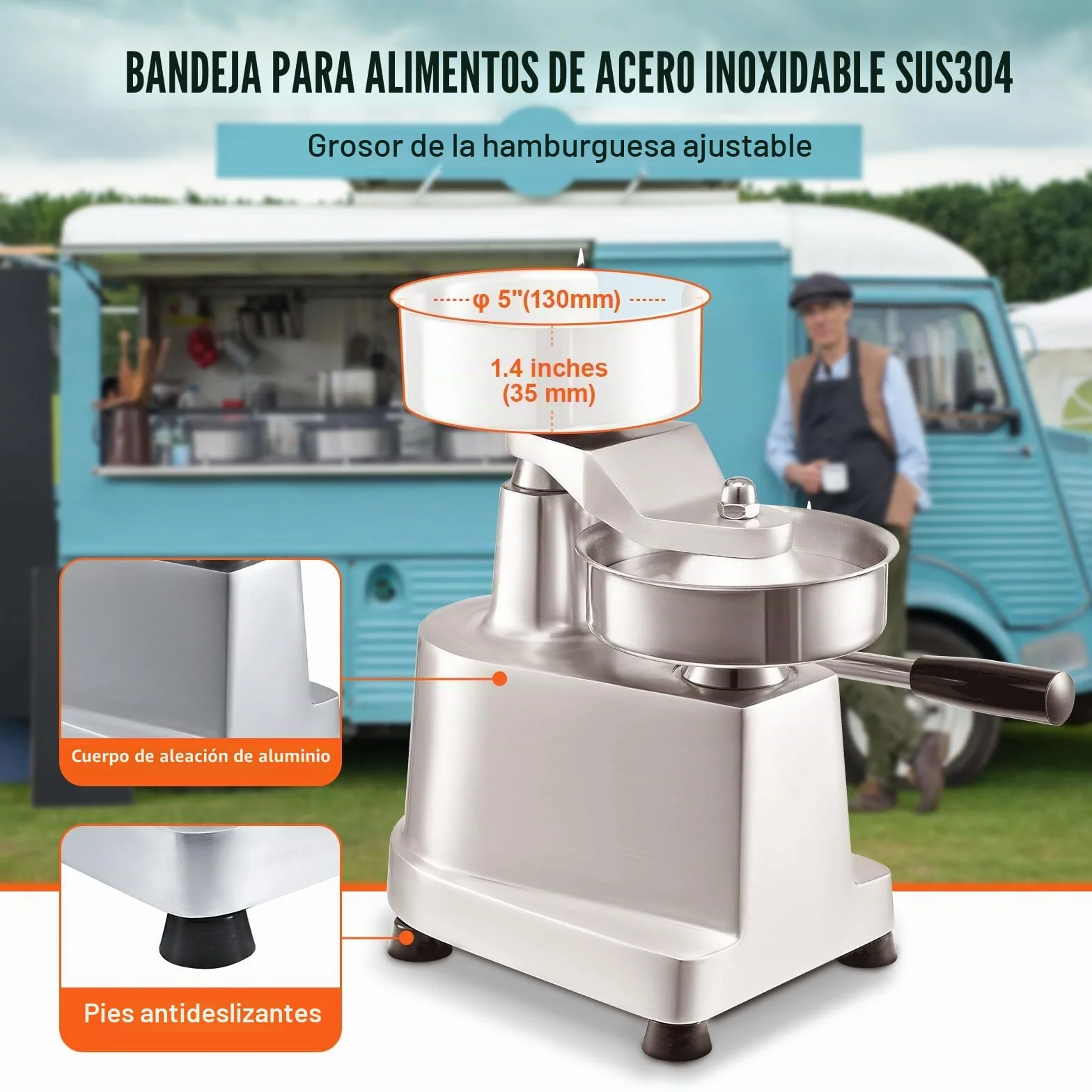 VEVOR Máquina de Hamburguesas Comercial Máquina de Prensa de Hamburguesas 130 mm Prensa de Hamburguesas de Acero Inoxidable para Formar Carne 1000 PCS de Papel para Hamburguesas Prensa de Hamburguesas