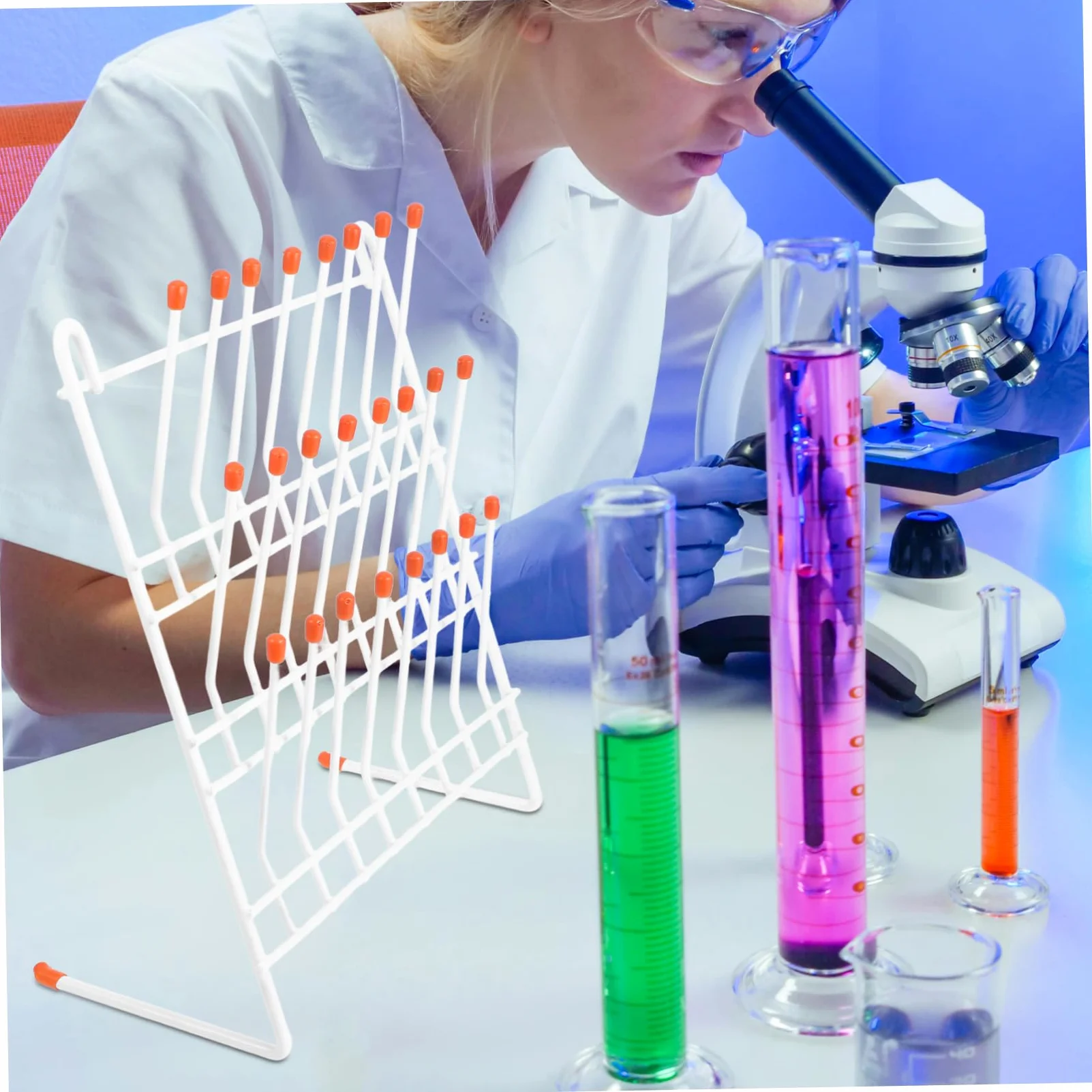 Gradilla para Tubos de Ensayo de Laboratorio 24 Puestos Hierro | Blanco, Ligera y Fácil de Transportar, para Secado de Vasos y Uso en Laboratorio E Investigación