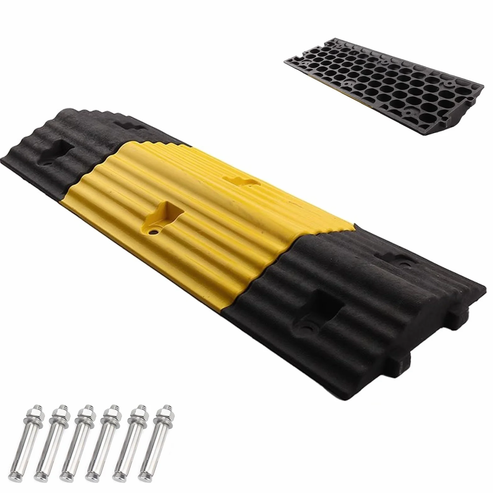 WXXZCE 80cm Reductor de Velocidad Vial, Reductor de Velocidad de Goma, Reductor Velocidad Coche, Altura 6cm, Se Pueden Empalmar, Carga Máxima 40t, para Garajes, Caminos de Grava, Asfalto y Hormigón