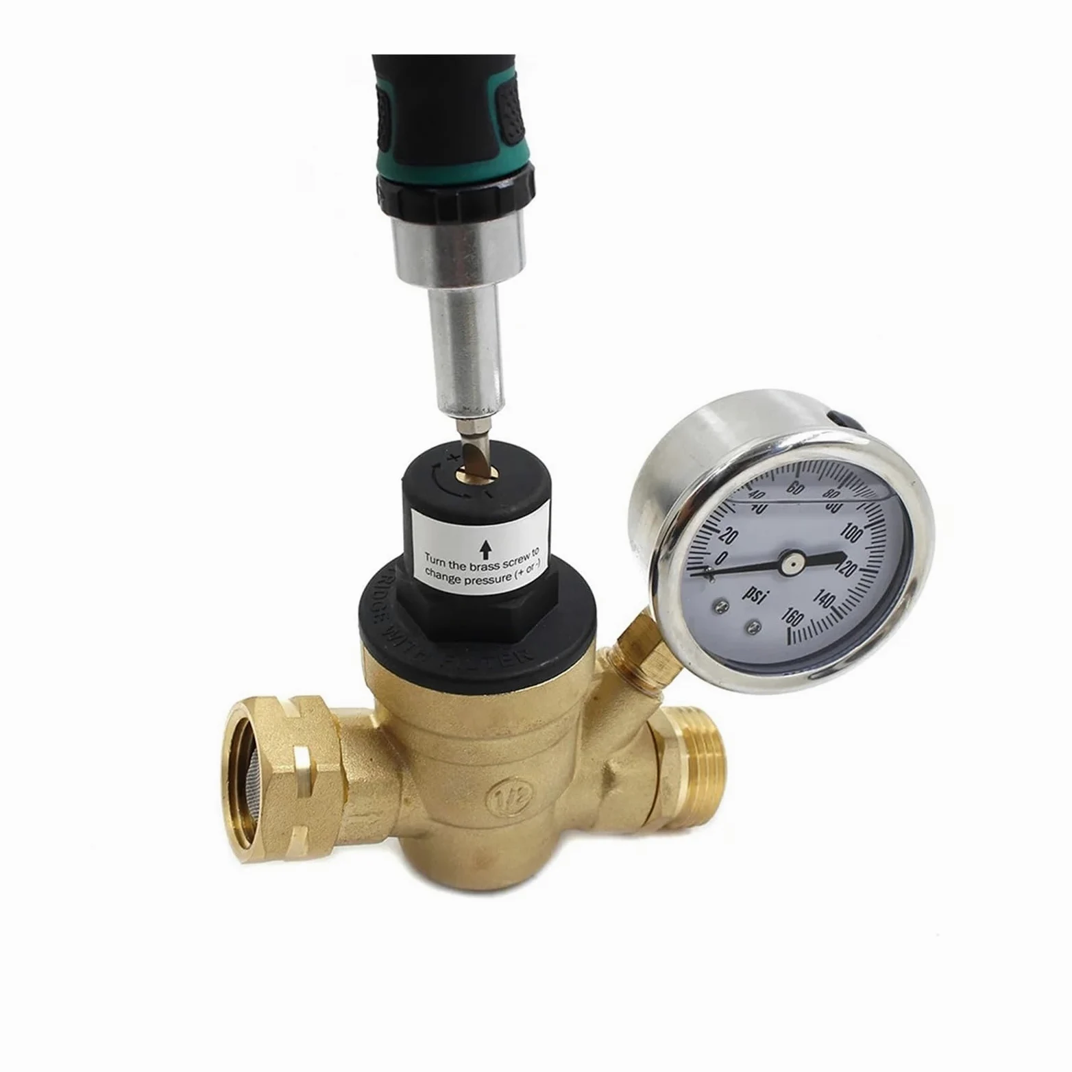 Regulador de presión de agua, reductor de presión ajustable de latón con reguladores de presión de agua for Camping, calibre 0-160