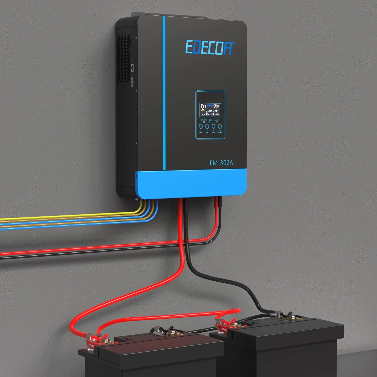 EDECOA Inversor Hibrido 24v 3000w 220v 230v 3.2KVA/3000W Cargador Solar MPPT 80A Pure Sine (Off-Grid) con Cargador de Bateria, prioridad de Red, Regulador de Carga Solar