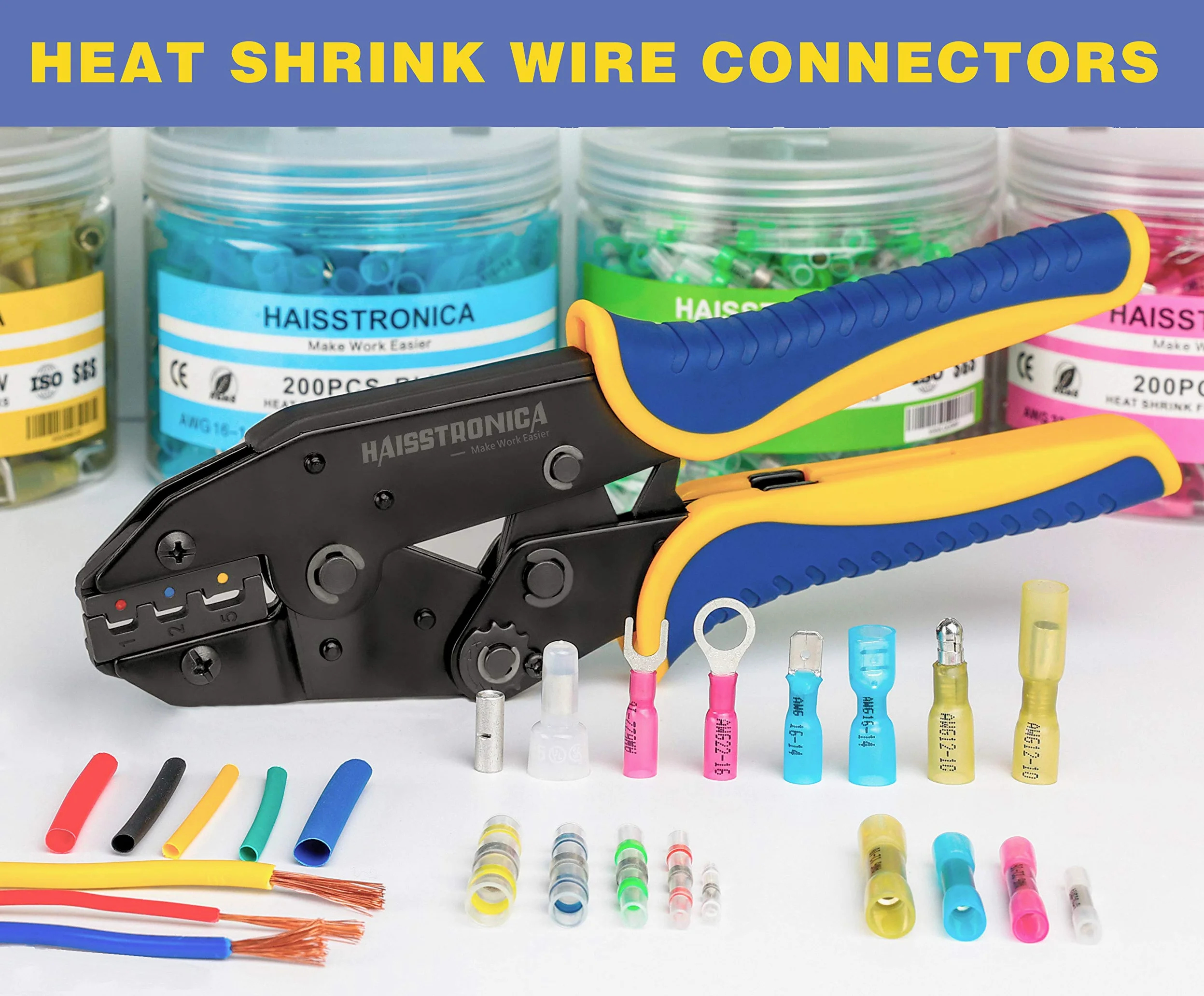 Conectores de horquilla termorretráctiles de 260 piezas de haisstronica, conectores de cables eléctricos, conectores de desconexión rápida, terminales de horquilla hembra y macho