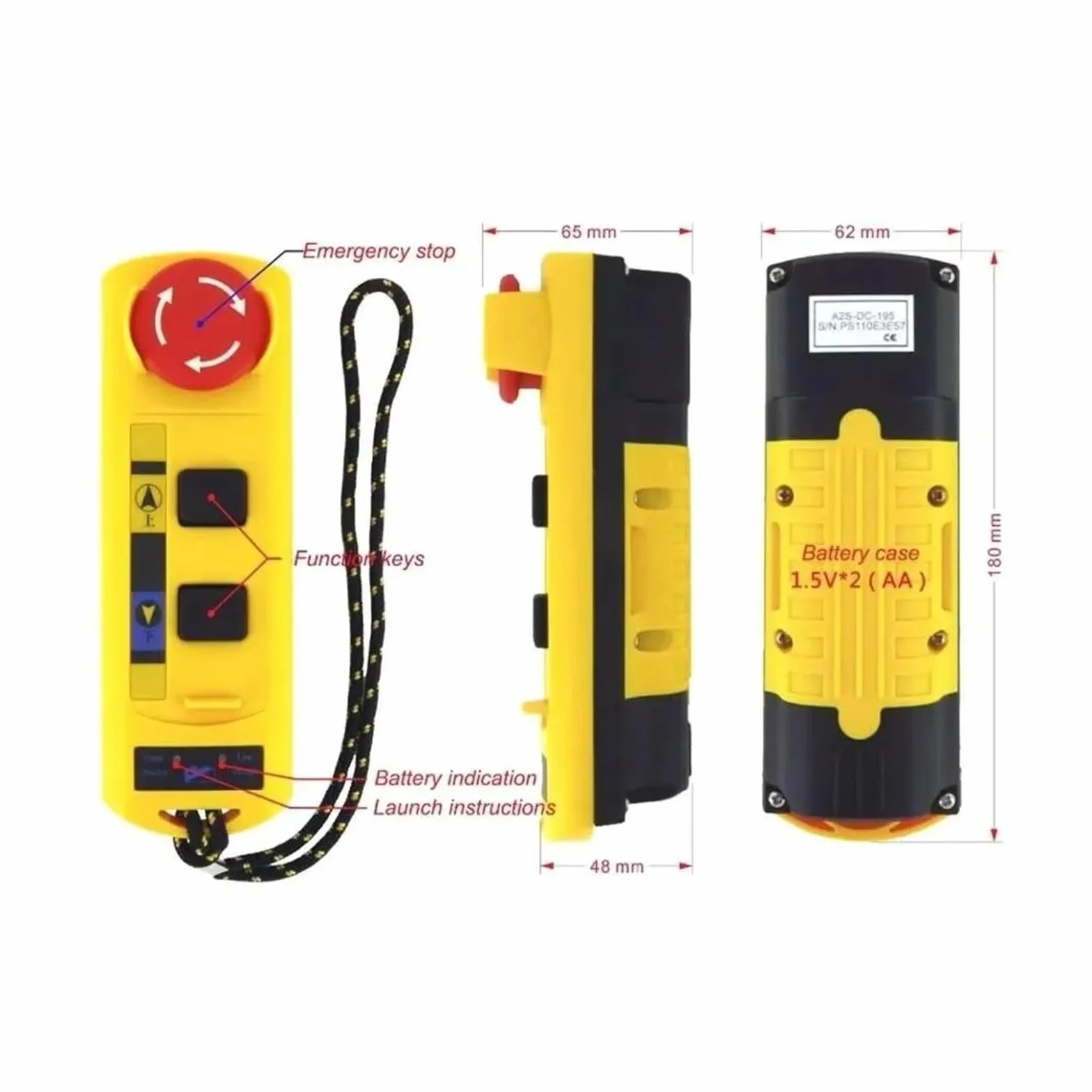 Interruptor de control remoto for grúa industrial A2S (1 unidad, 1 receptor, 1 transmisor, CA 220 V)