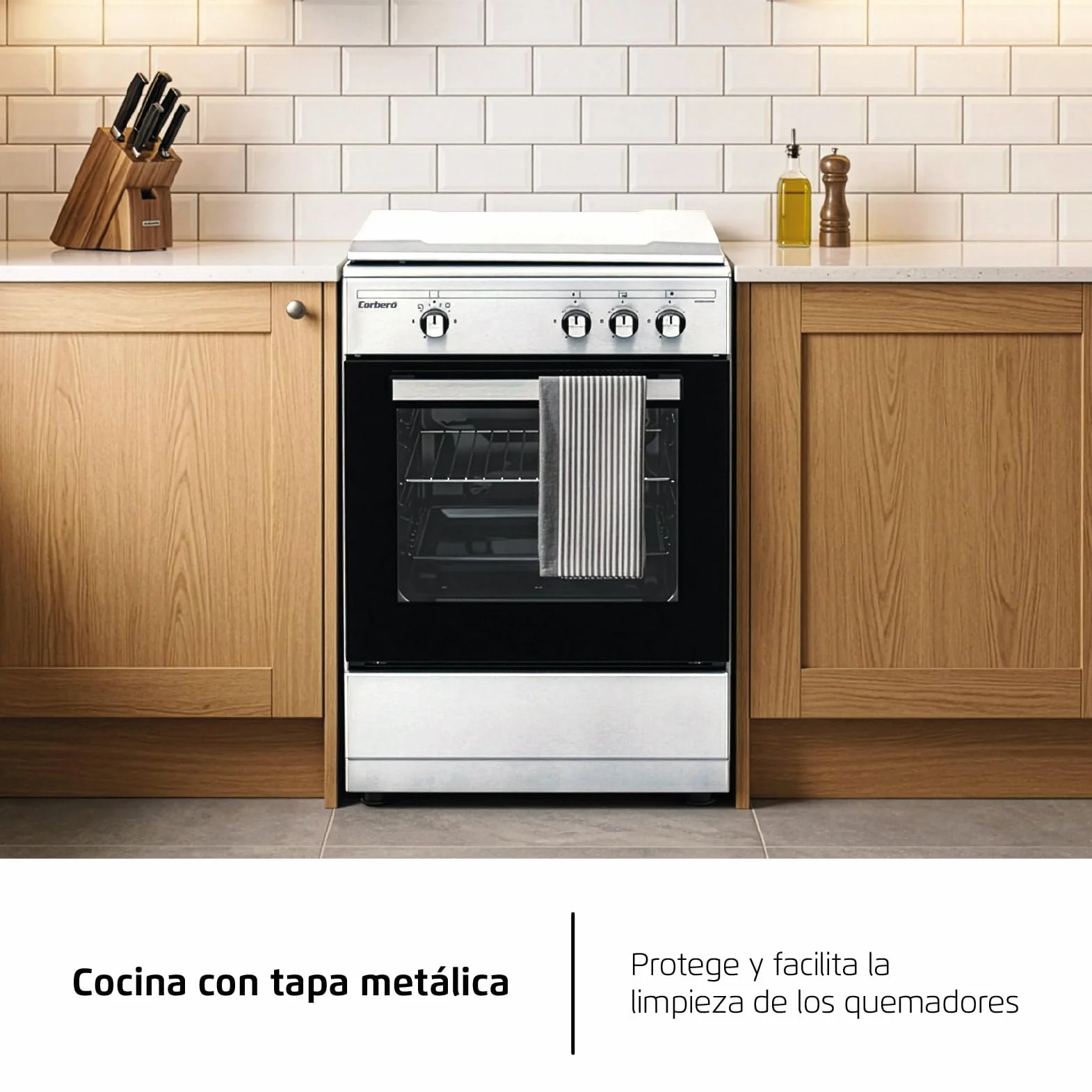 Corberó Cocina Gas Plus CCSF35020BW 3 Fuegos Horno 43 L Doble Puerta Cristal Blanco