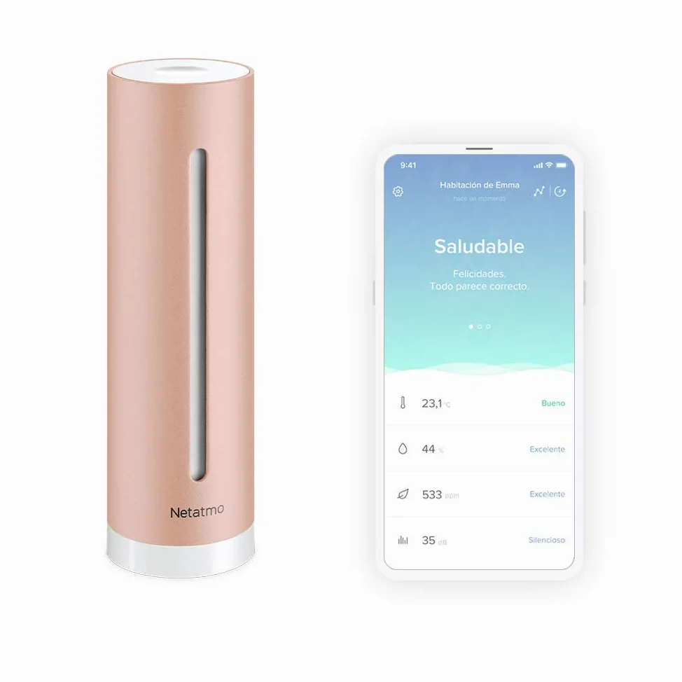 Netatmo Medidor Inteligente de Calidad del Aire Interior, Sensor de CO2, Temperatura, Humedad, Ruido - Control del Hogar, Ambiente Saludable, Alertas Automáticas - NHC-EC
