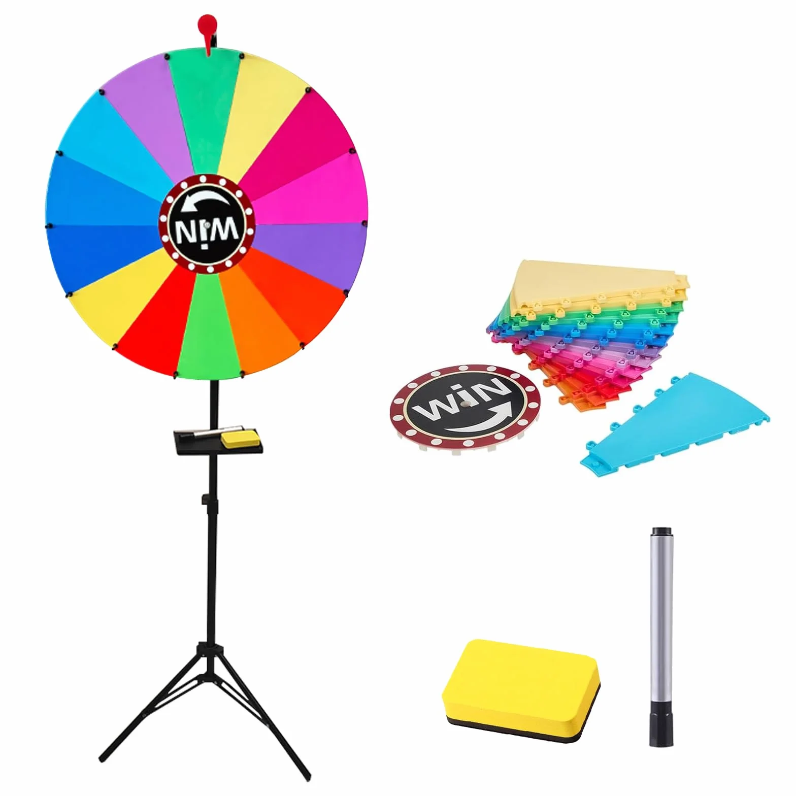 Ruleta de Fortuna 61cm 14 Colores con Soporte Altura Ajustable 100-160cm Marcador Borrable para Carnaval Fiesta