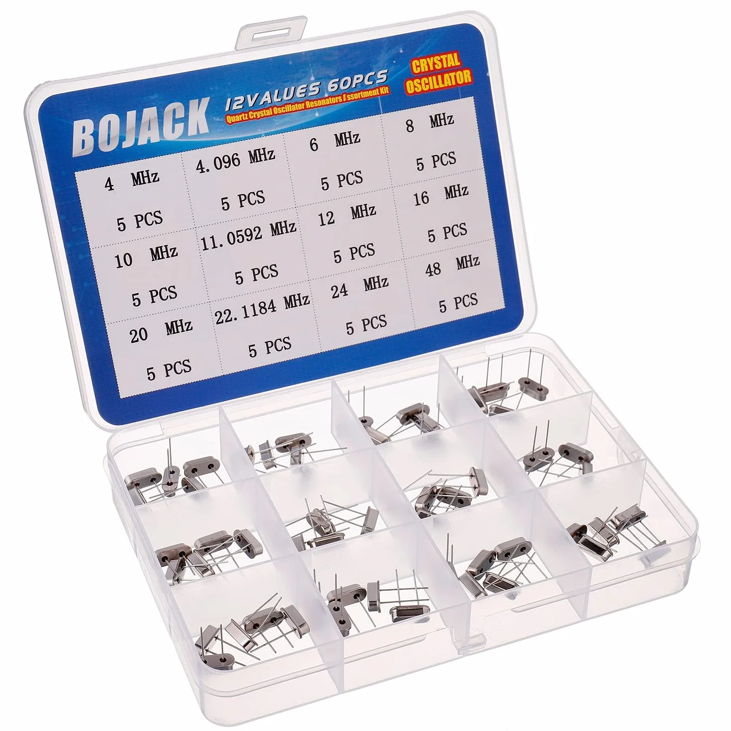 BOJACK 12 Valores 60 piezas Oscilador de cristal de cuarzo 4-48 MHz Kit de surtido de resonadores