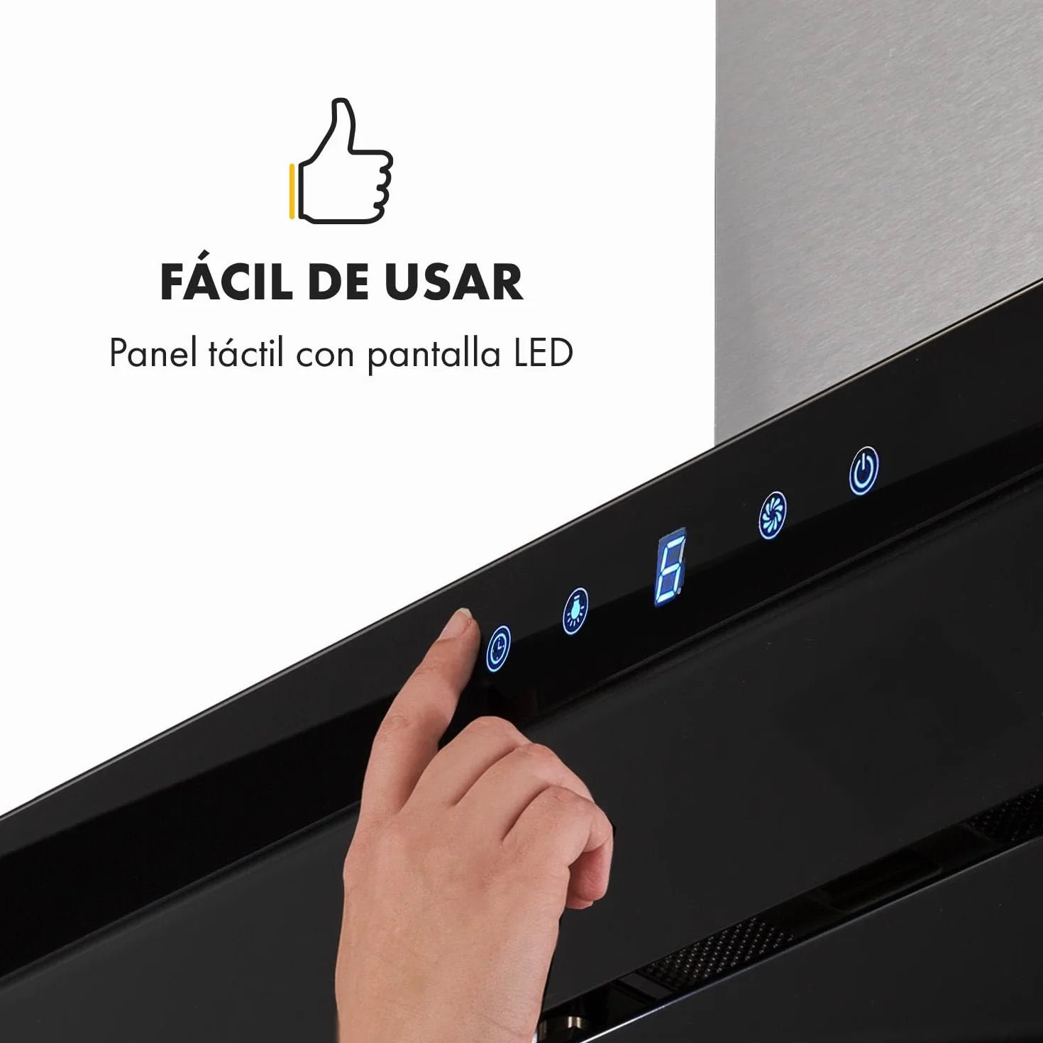 Klarstein Valeria Campana Isla 230W 650 m³/h 3 niveles potencia LED panel táctil vidrio acero inoxidable plateado
