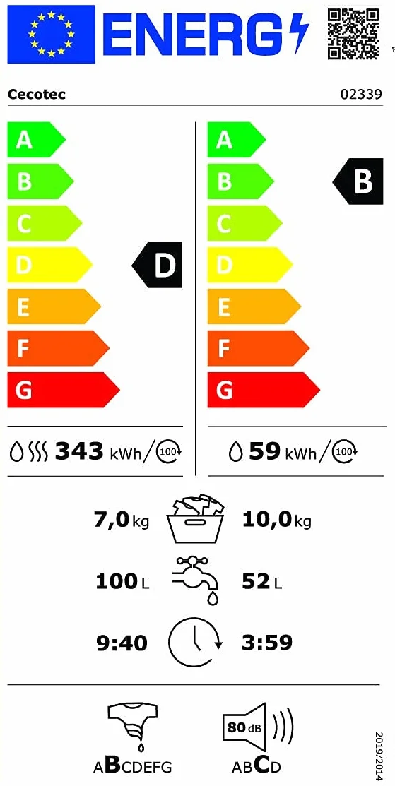 Cecotec Bolero Wash&Dry 10700 Lavadora Secadora Carga Frontal 10 kg 7 kg 1500 rpm 1900 W Inverter