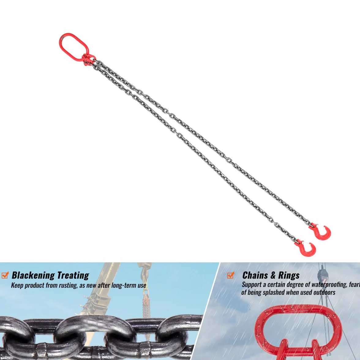 Cadena de Carga G80 MN 1.5 m 2 hebras 3T/6614LBS Eslinga de Elevación