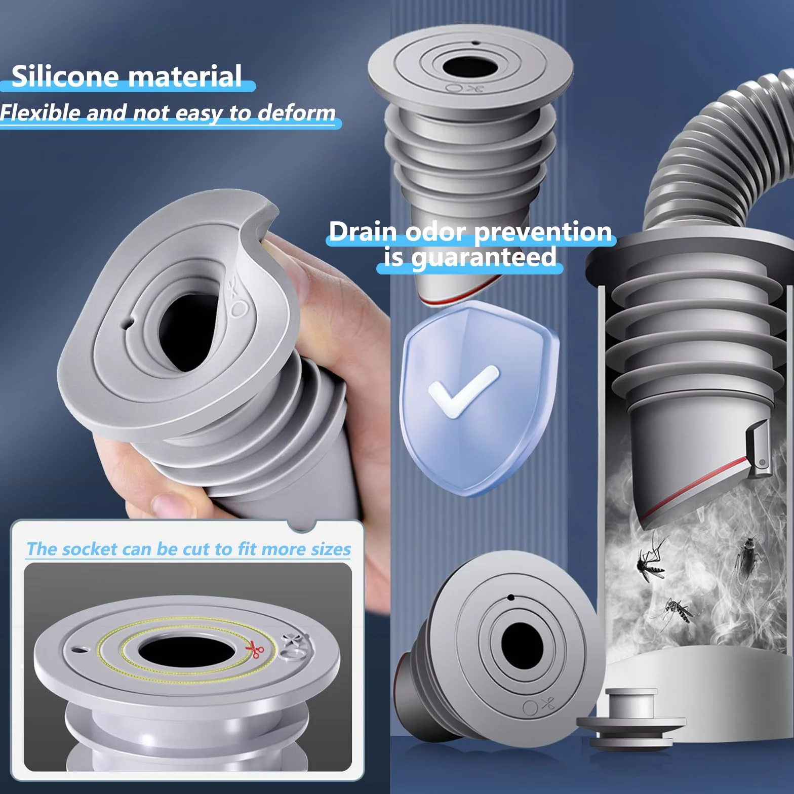 Sello de Tubería de Lavadora WISIRENT 35-40mm Gris Silicona Desodorante