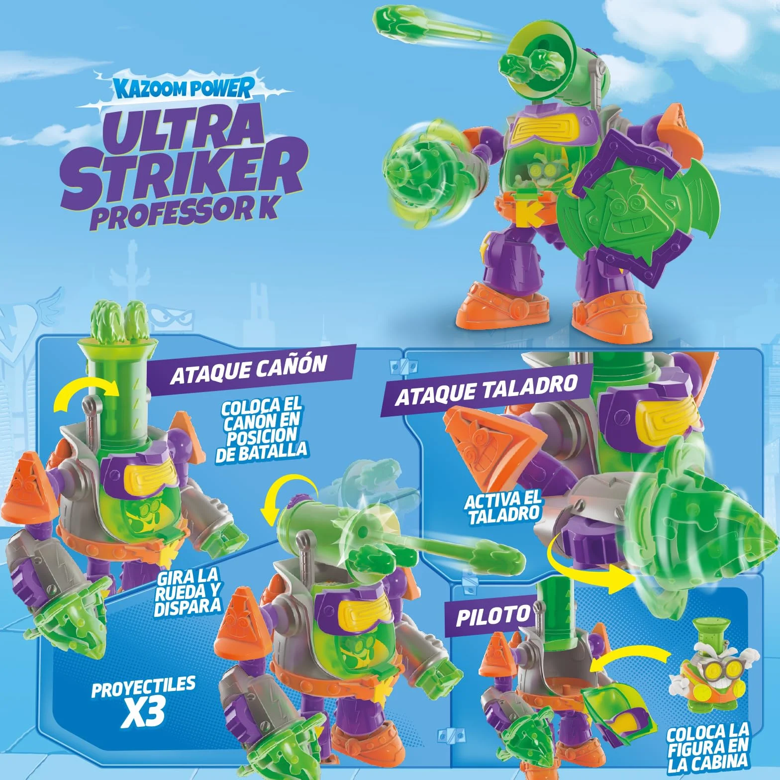 SUPERTHINGS Ultra Striker Profesor K. Robot Figura z Proyectilami