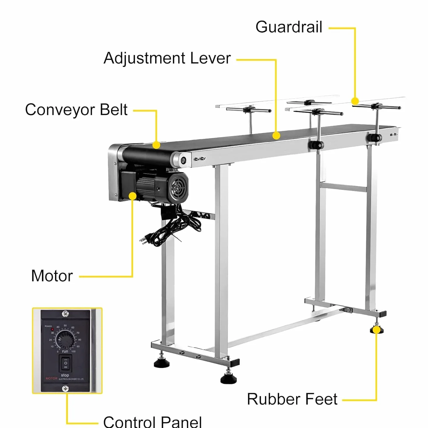 VEVOR Cinta transportadora de PVC de 59 x 15.7 pulgadas, transportador eléctrico de PVC de 110 V de velocidad automática ajustable, máquina transportadora con doble barandilla, en acero inoxidable,