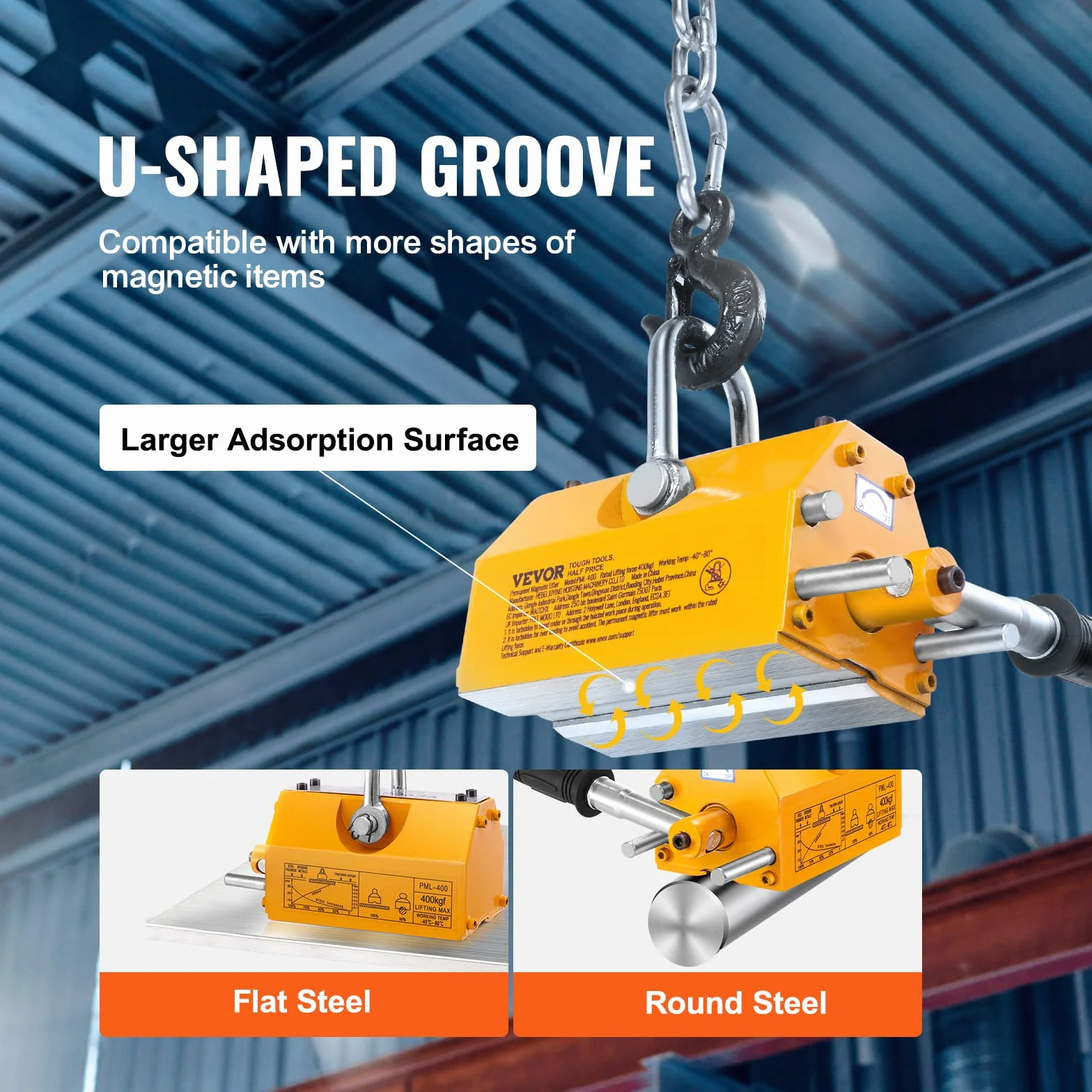 VEVOR Permanente Magnetic Lifting with Release, 880 lbs/400 kg Heavy Duty Magnet, factor de seguridad 2,5, Neodymium & Steel for Hoist, Shop Crane, Block, Junta Levantamiento Plate Steel
