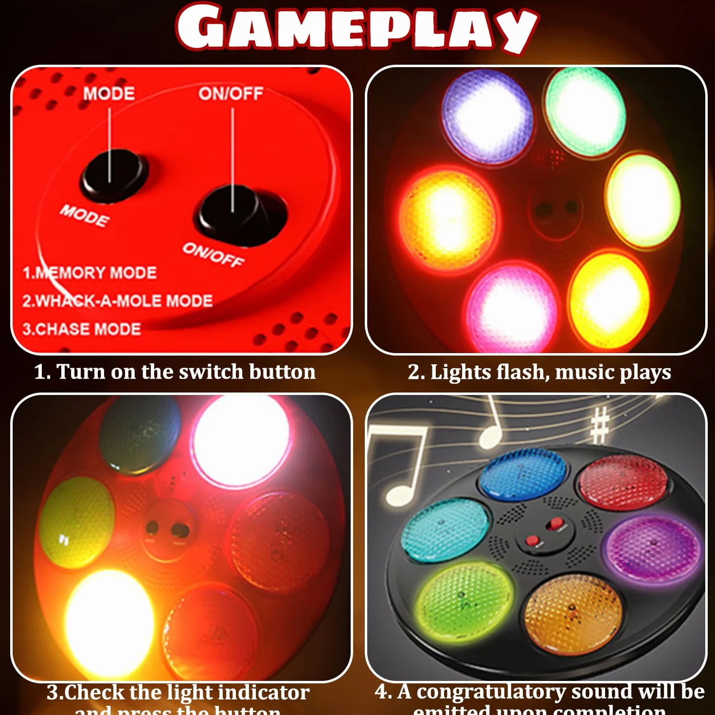 Juego de Memoria Electrónica con Luces y Sonidos, Juguete Interactivo de 3 Modos para Viajes, Aula y Fiestas