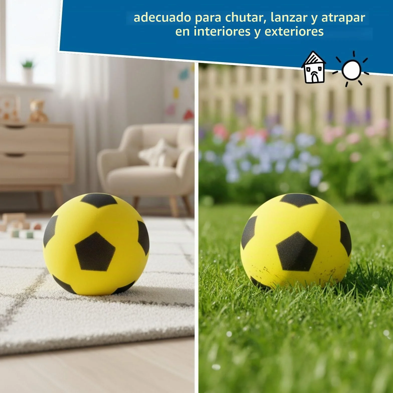 alldoro 63103 Balón de Espuma 20 cm Amarillo Fútbol para Niños 18 Meses