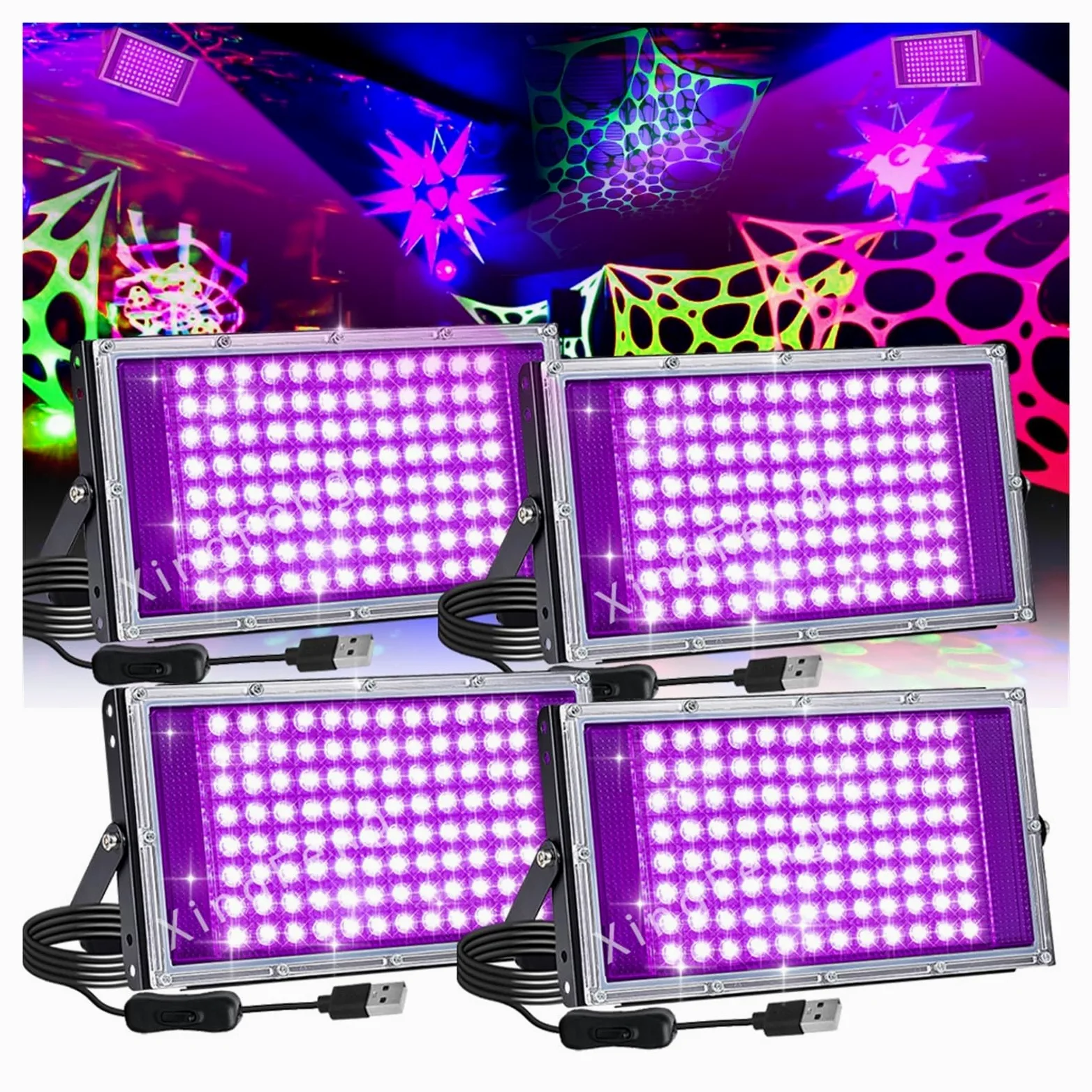 Lámpara de curado UV LED UV de luz Negra, Interruptor USB, 395 NM, for Fiestas, Bares, iluminación escenarios, Nocturna y Navidad(96LEDs-2P)