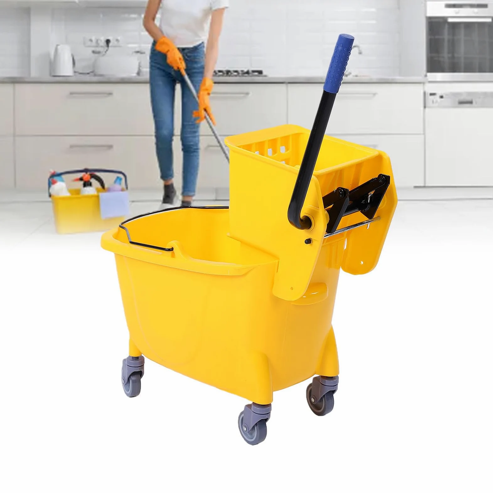 Cubo para Fregona de 32L, Cubo de Limpieza con Escurridor Lateral y Estructura Robusta, Cubo con Escurridor para Limpieza de Pisos