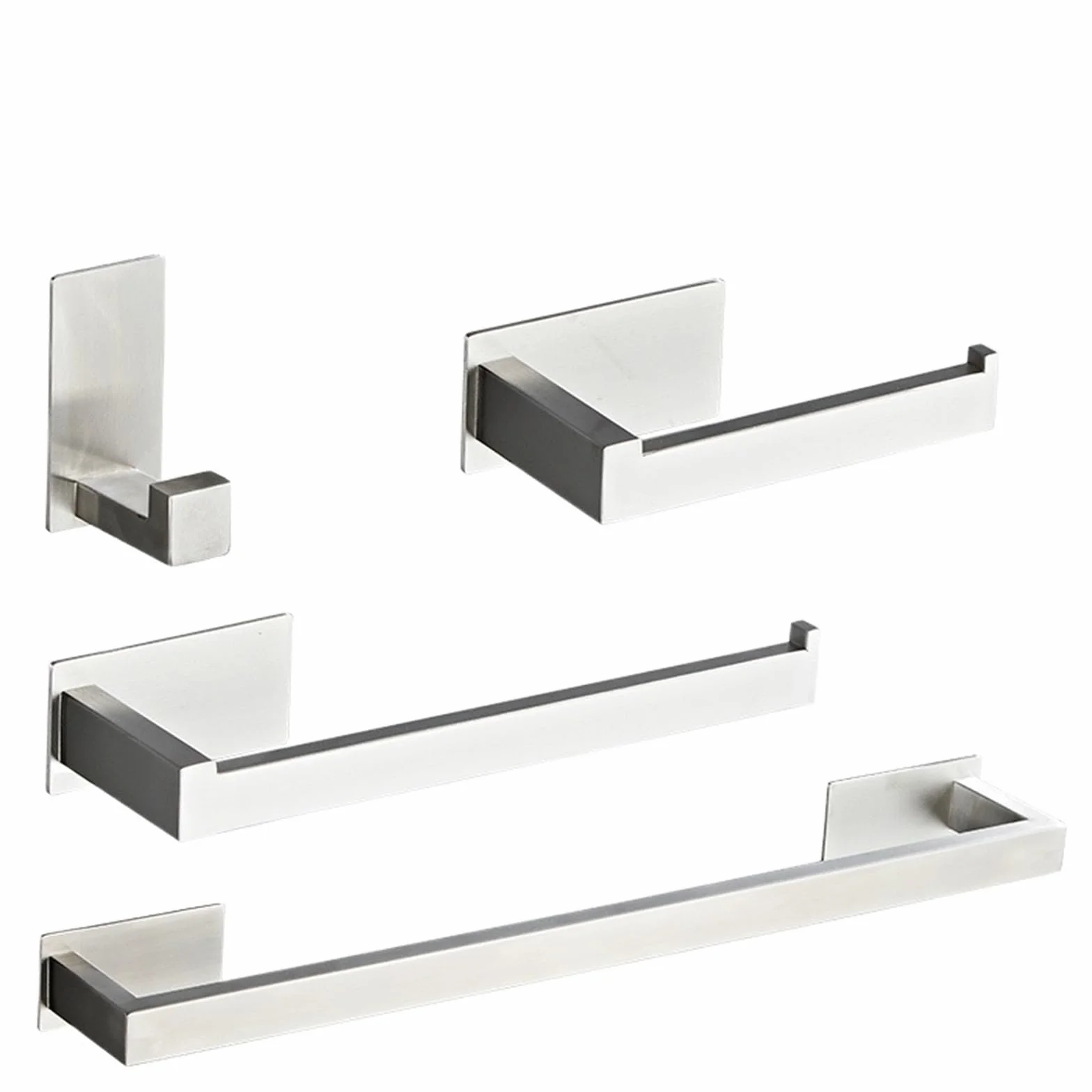 Juego de Accesorios de Baño de Acero Inoxidable Plateados, Toallero, Soporte de Papel Higiénico, Gancho, 4 Piezas